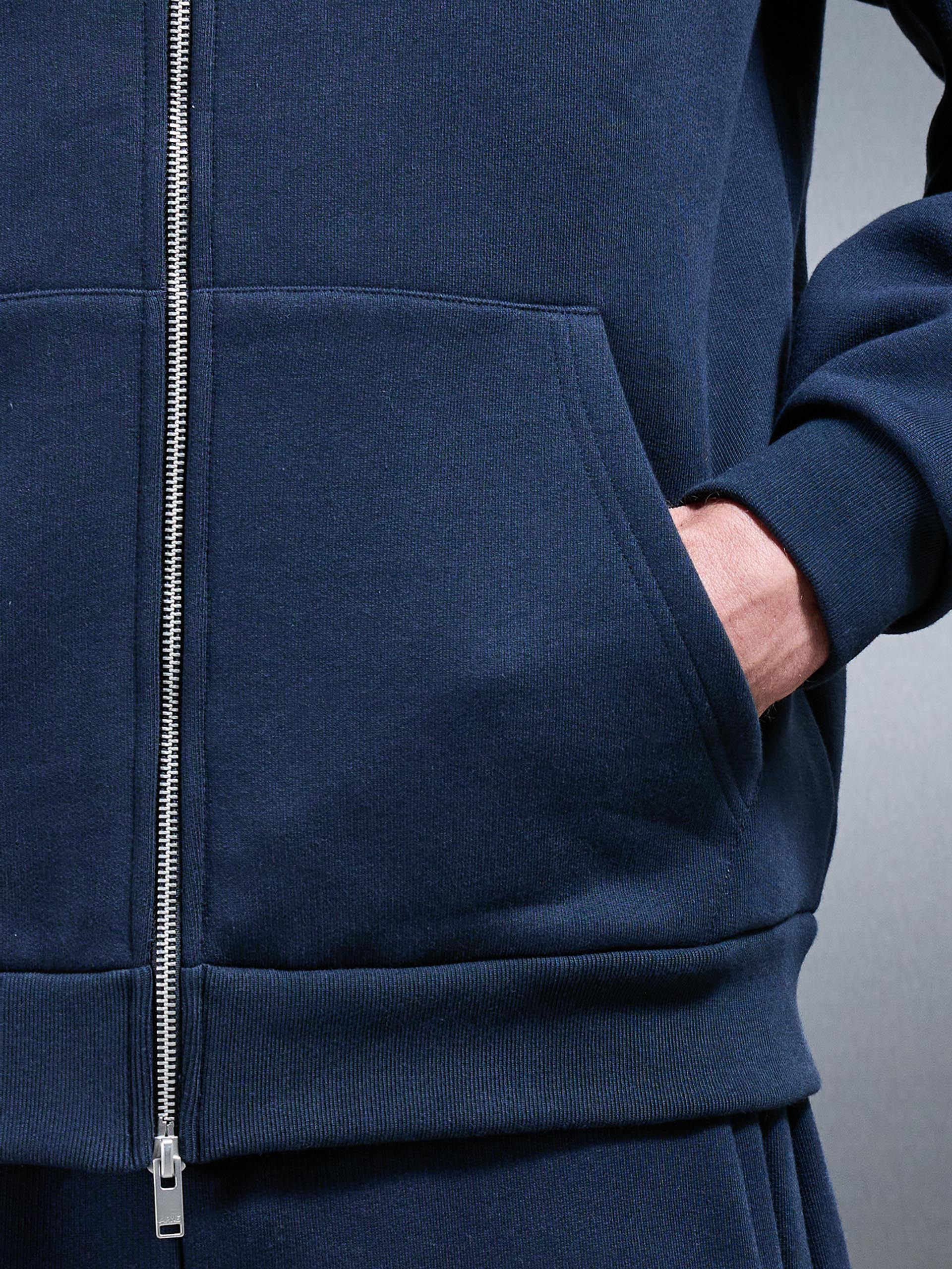 Relaxed Zip Through Hoodie in Navy - Image 4