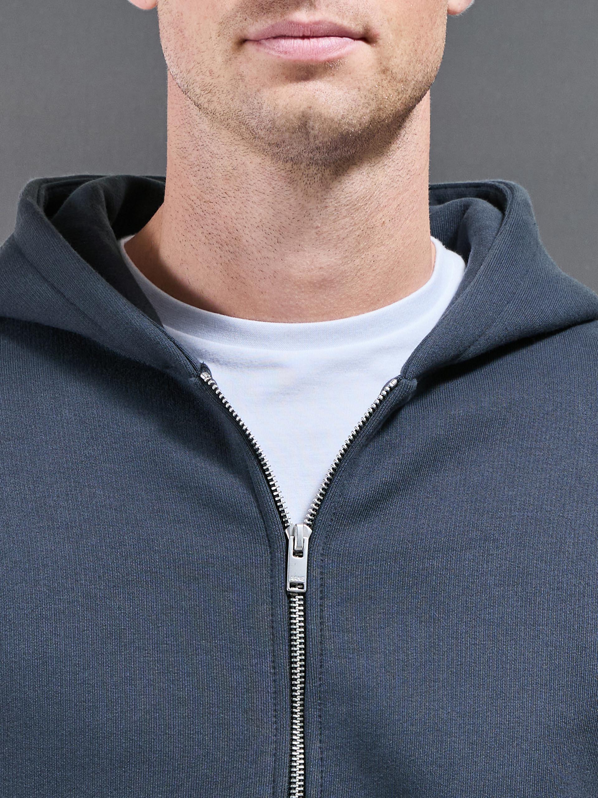 Relaxed Zip Through Hoodie in Slate Blue - Image 4