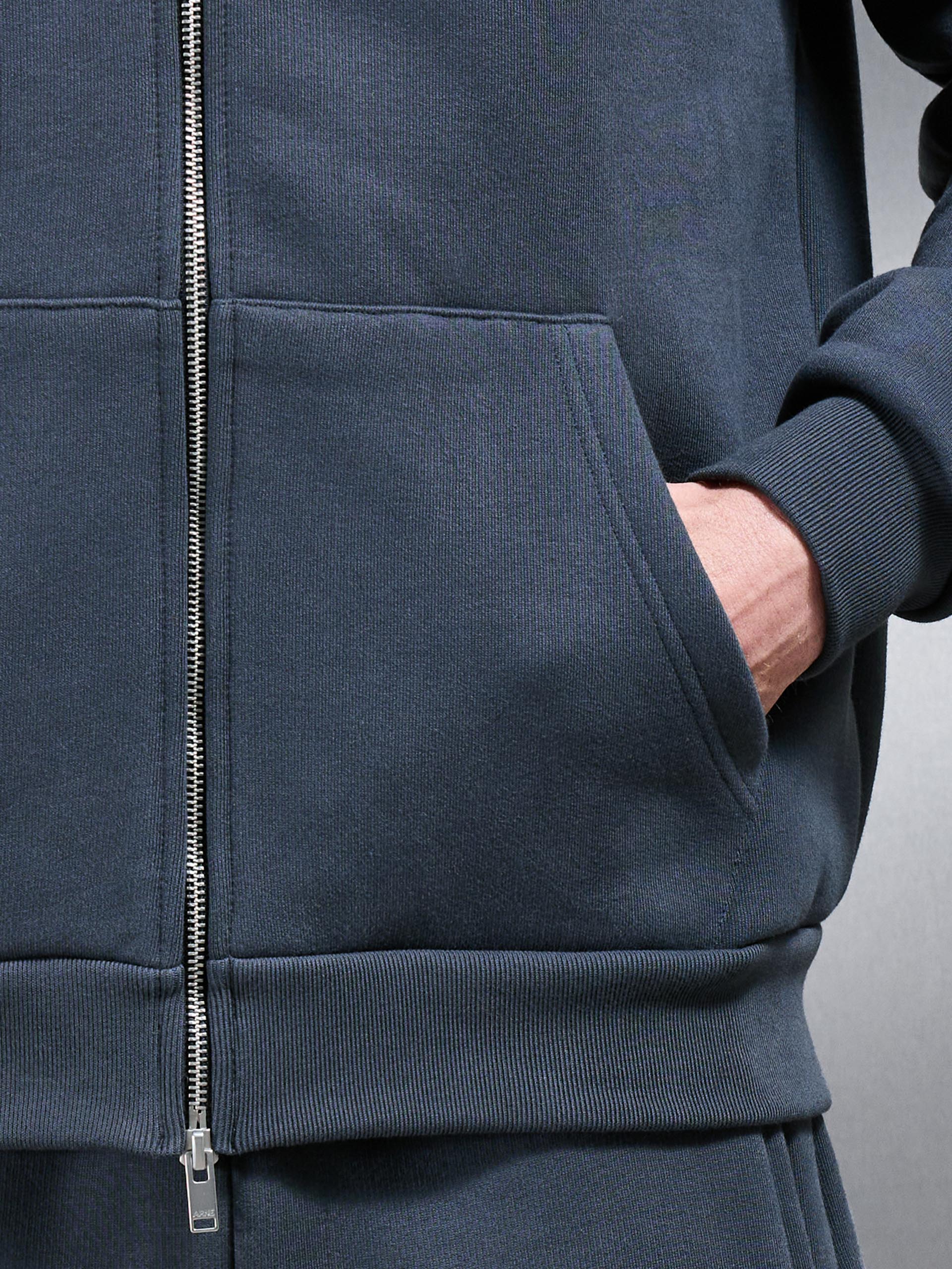 Relaxed Zip Through Hoodie in Slate Blue - Image 5