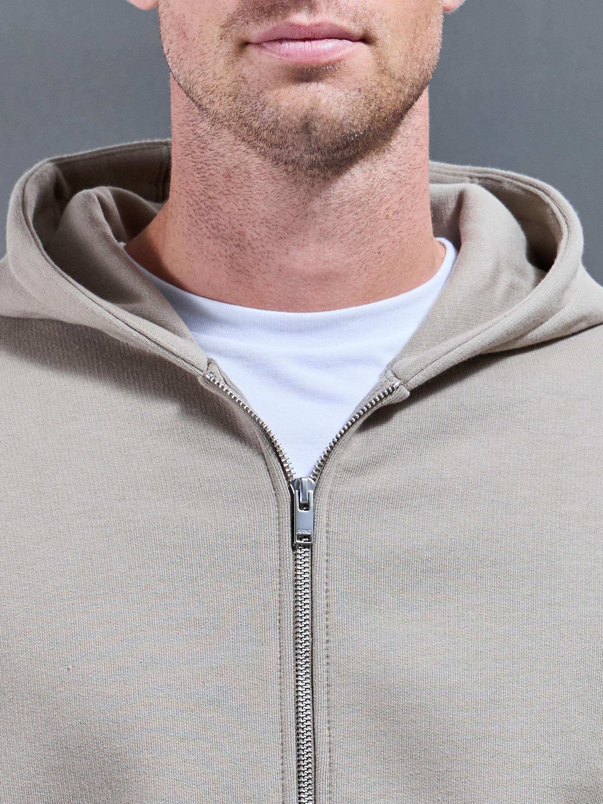 Relaxed Zip Through Hoodie in Stone - Image 5