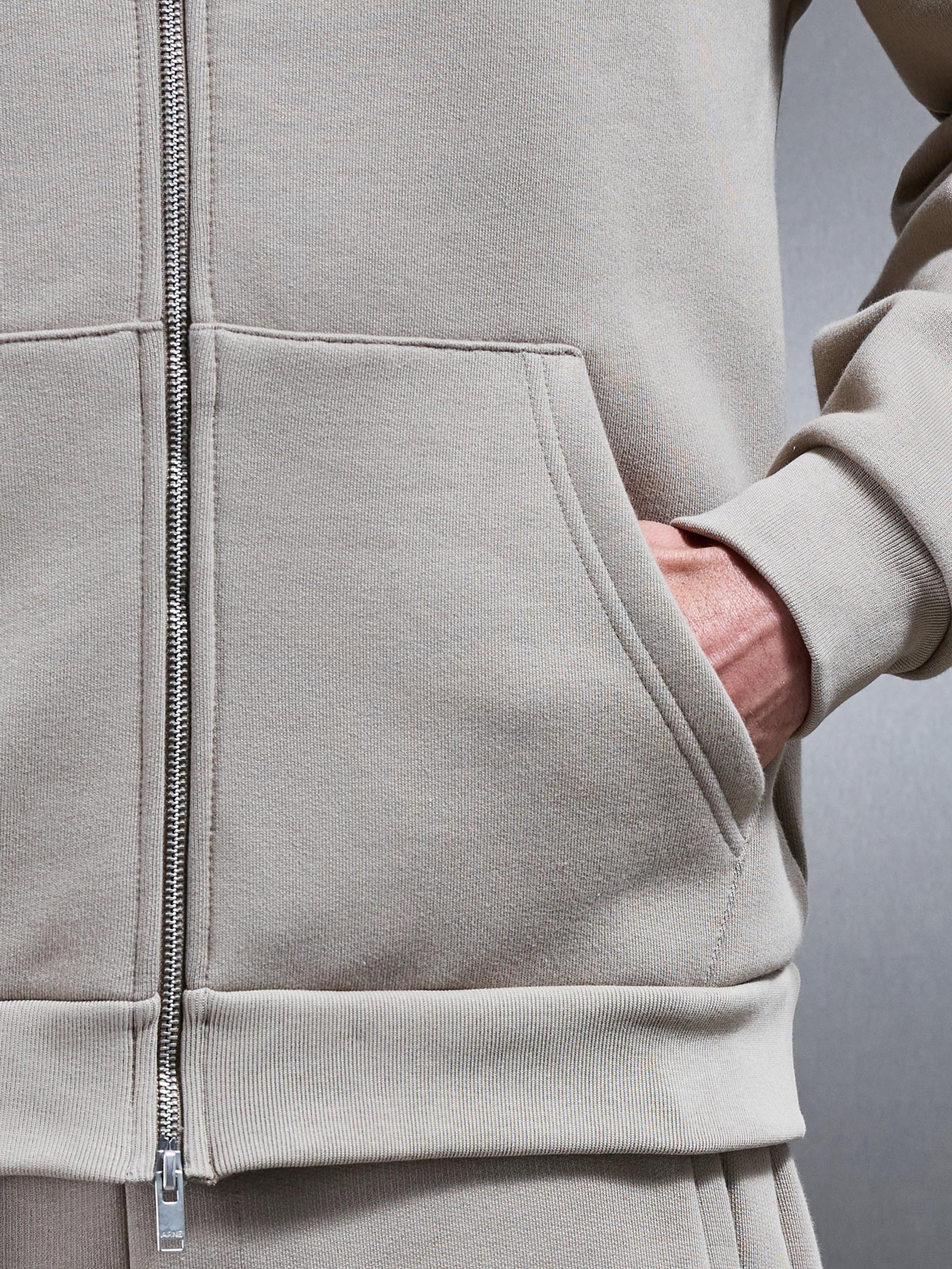 Relaxed Zip Through Hoodie in Stone - Image 6