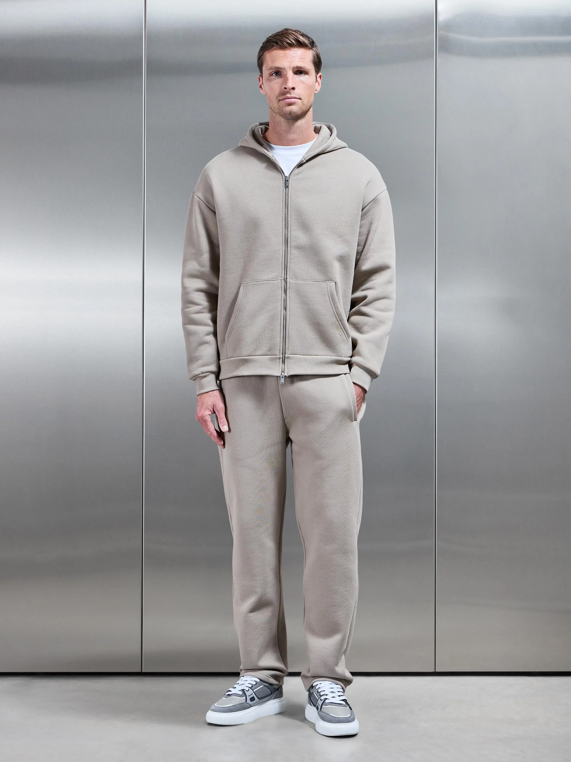 Relaxed Zip Through Hoodie in Stone - Image 7