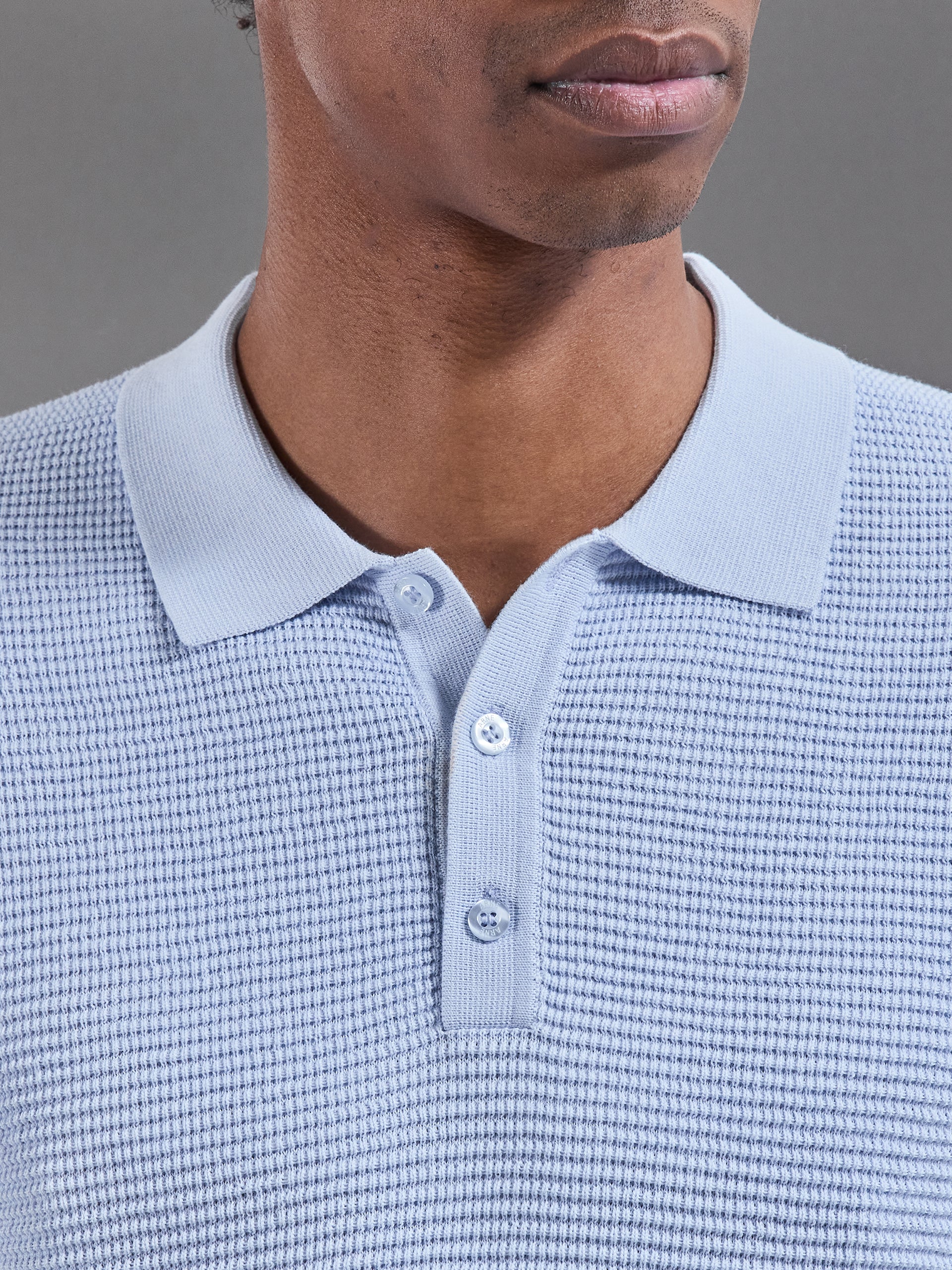 Ribbed Button Polo Shirt in Light Blue - Image 4