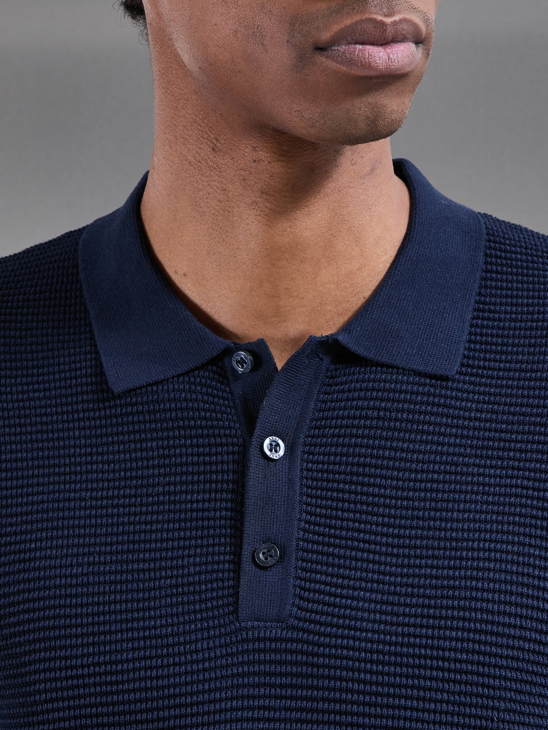 Ribbed Button Polo Shirt in Navy - Image 4