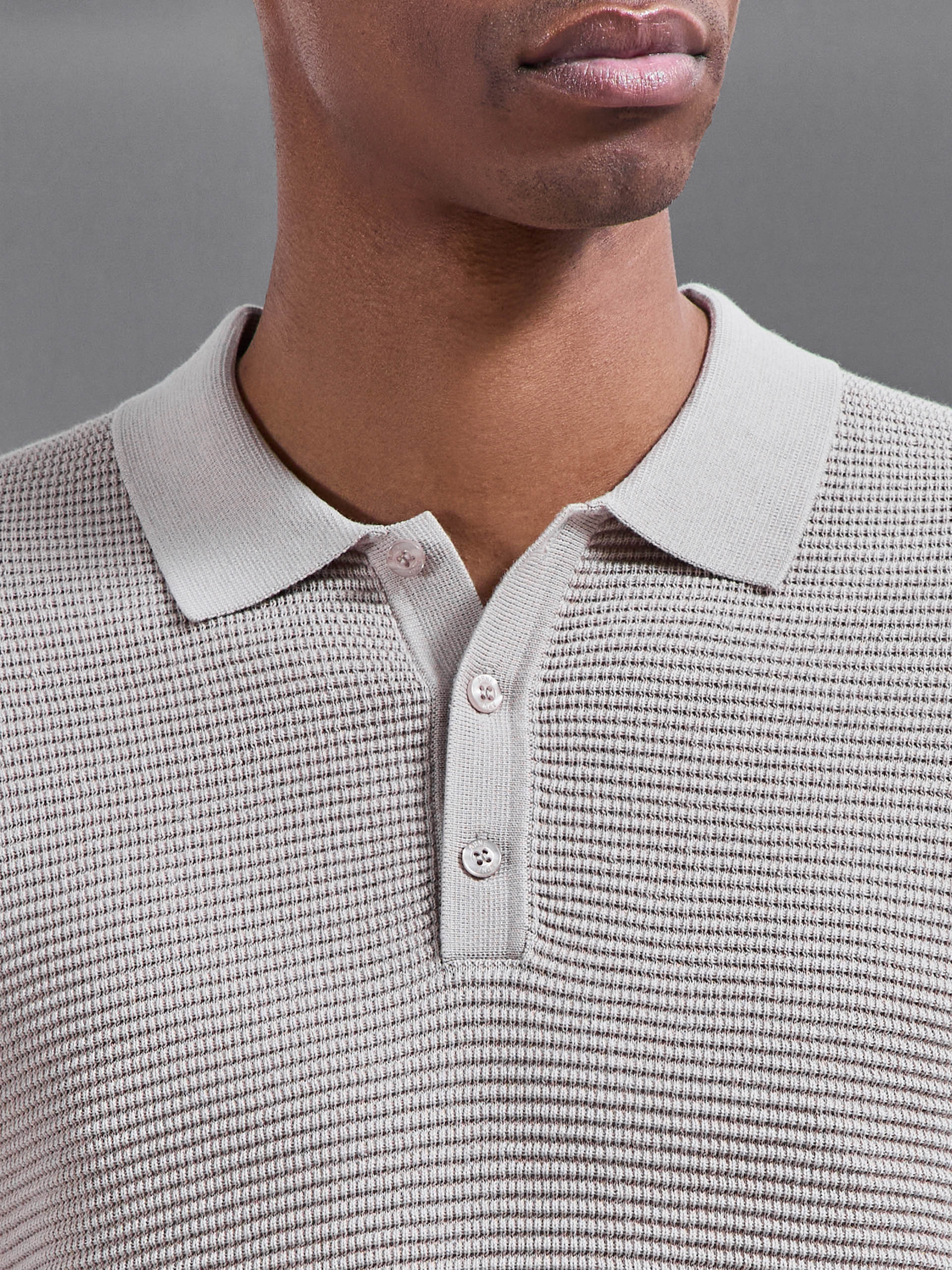 Ribbed Button Polo Shirt in Stone - Image 4