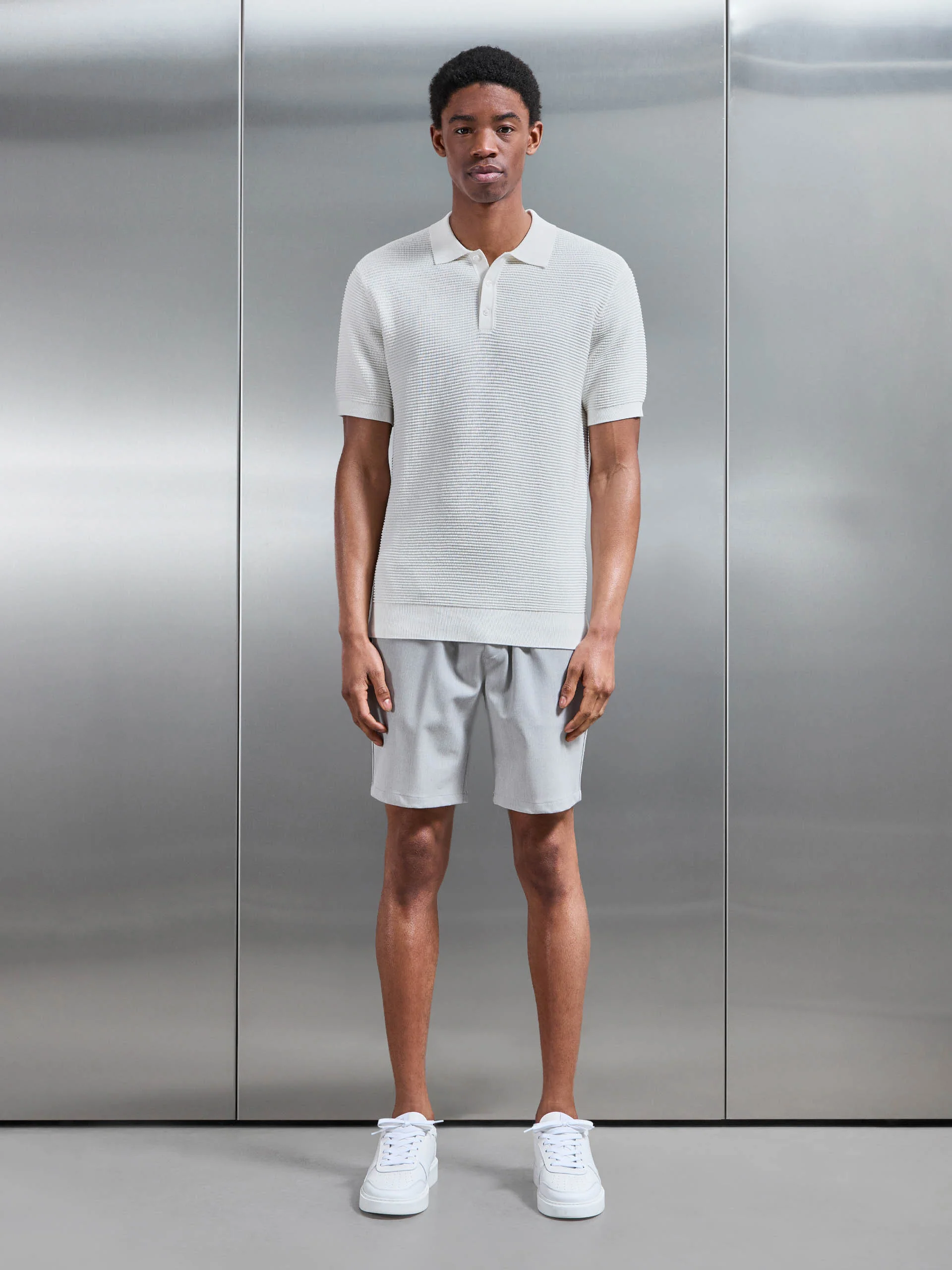 Ribbed Button Polo Shirt in White - Image 2