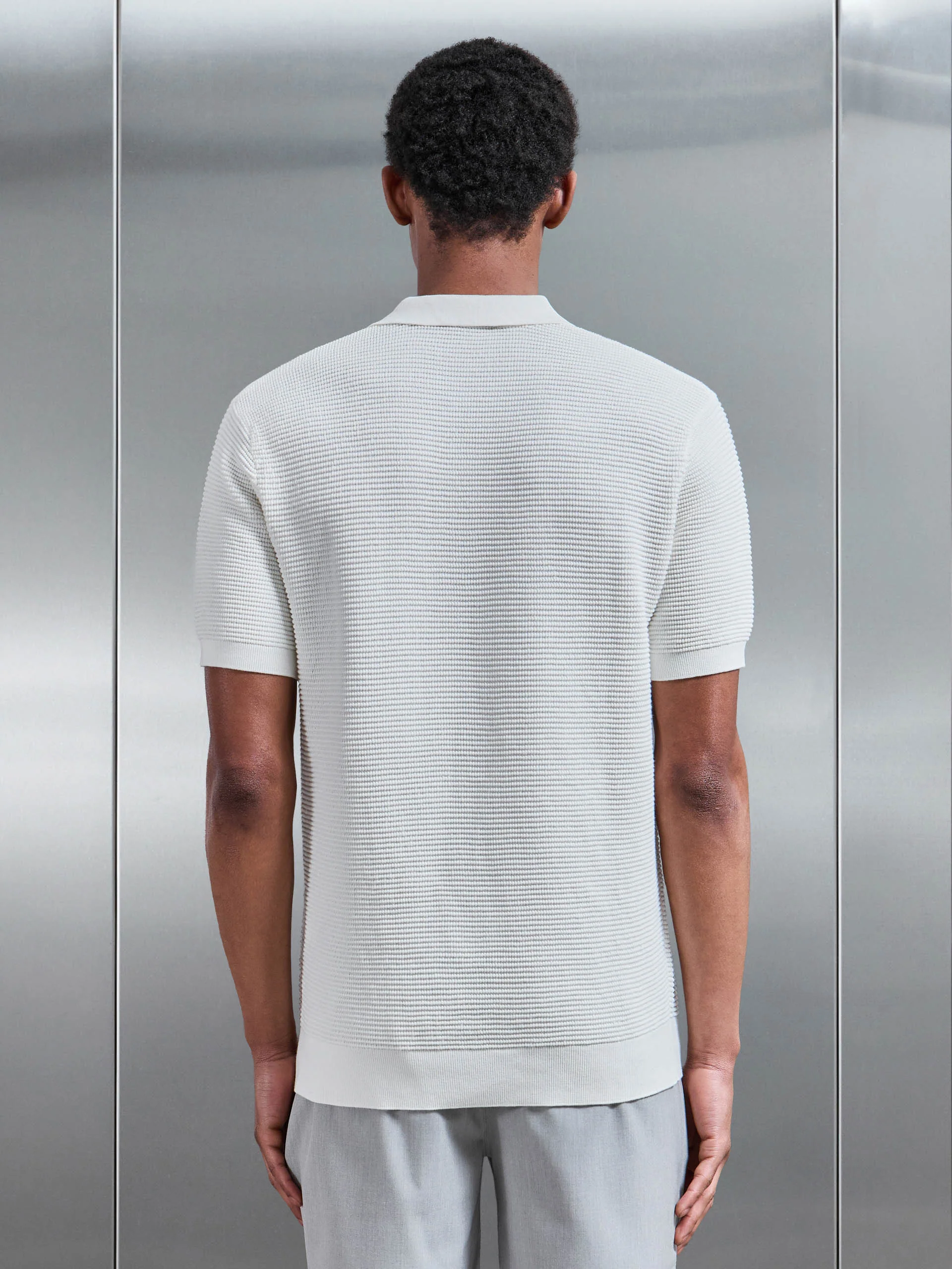 Ribbed Button Polo Shirt in White - Image 3