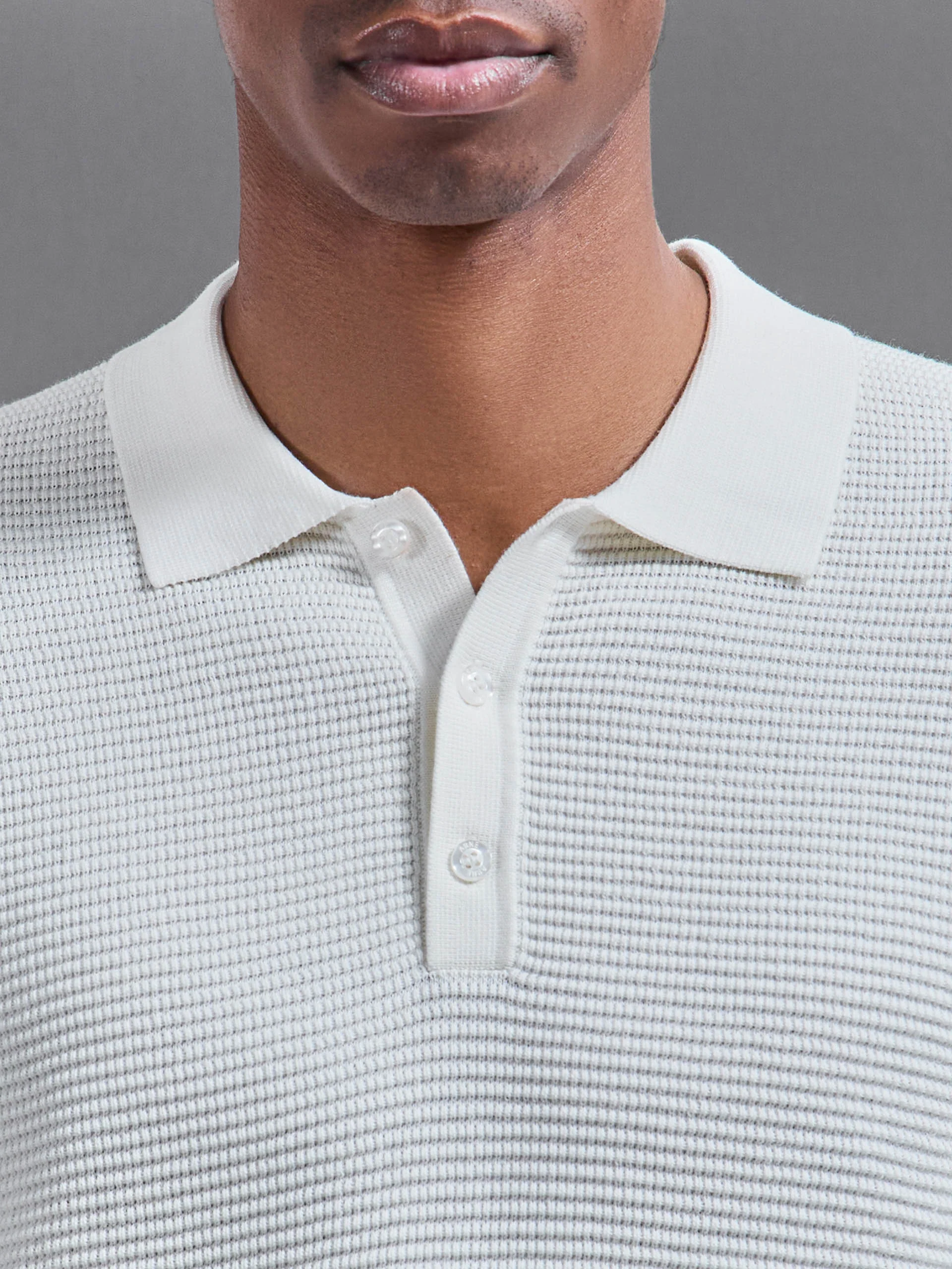 Ribbed Button Polo Shirt in White - Image 4