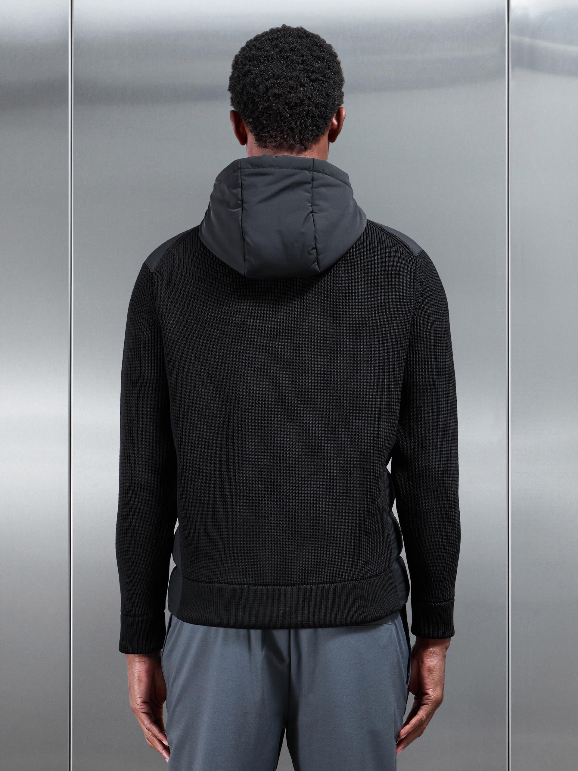 Ribbed Knit Hybrid Puffer Windbreaker in Black - Image 3
