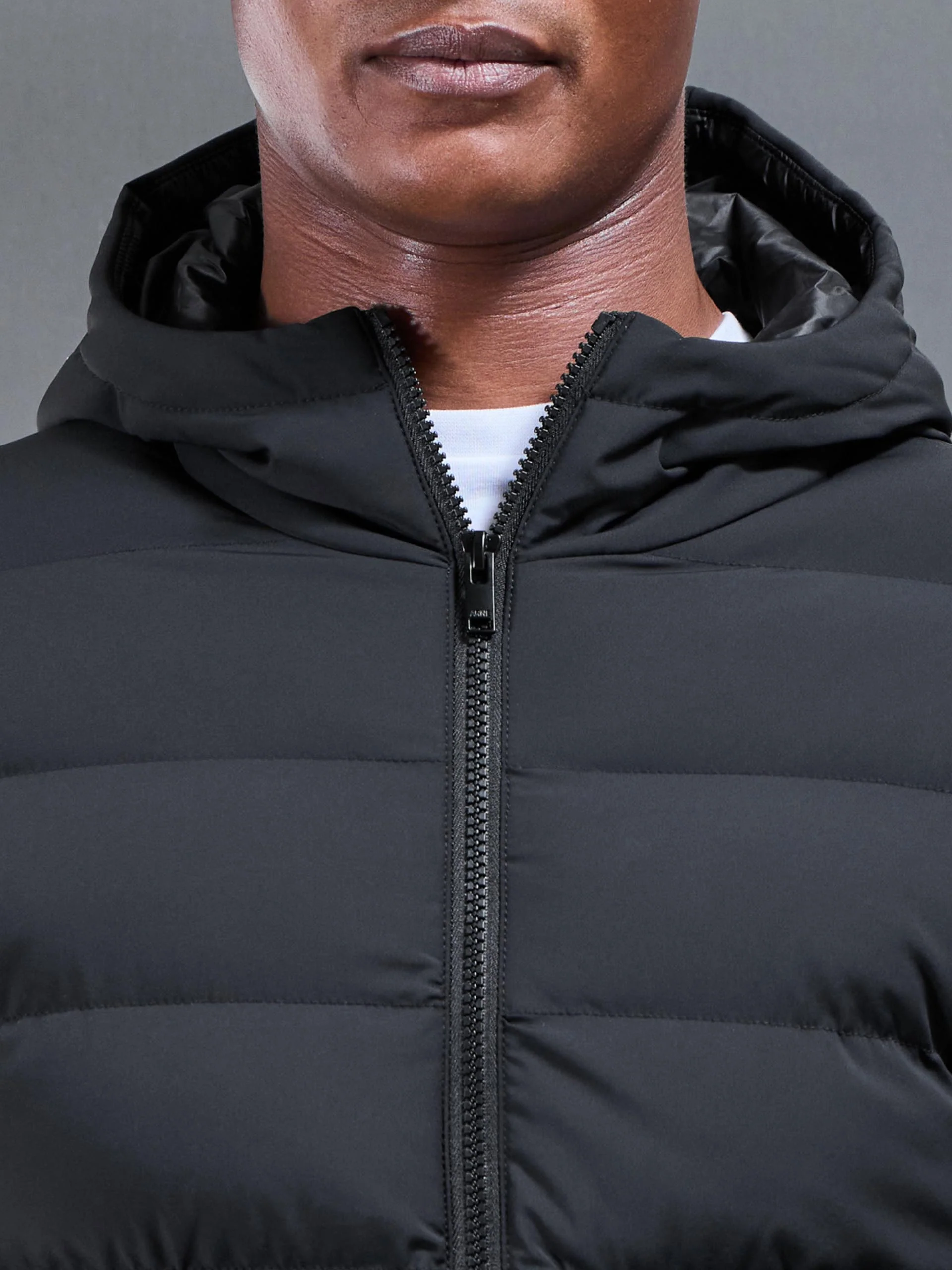 Ribbed Knit Hybrid Puffer Windbreaker in Black - Image 4