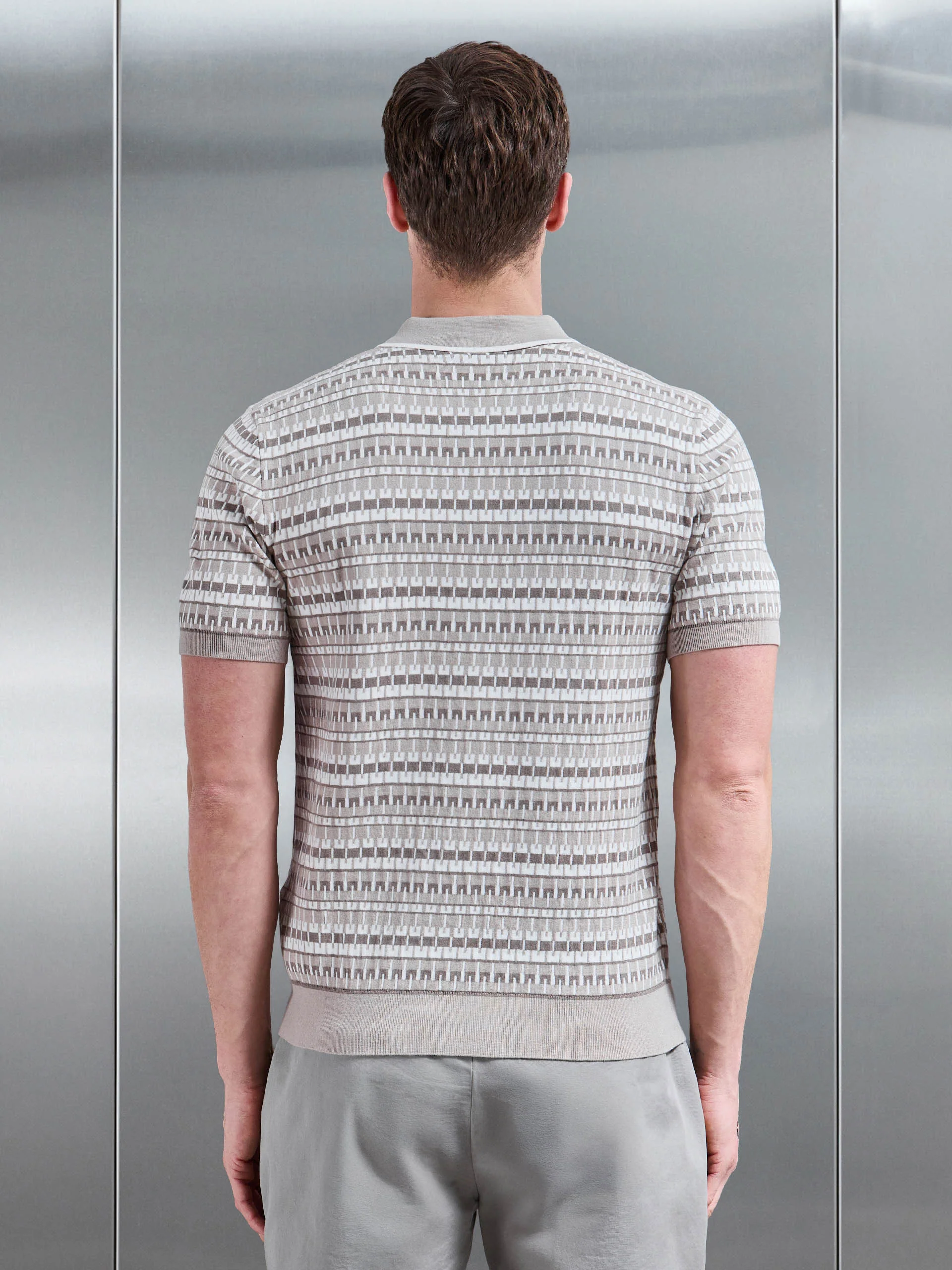 Roma Knitted Button Polo Shirt in Stone - Image 3