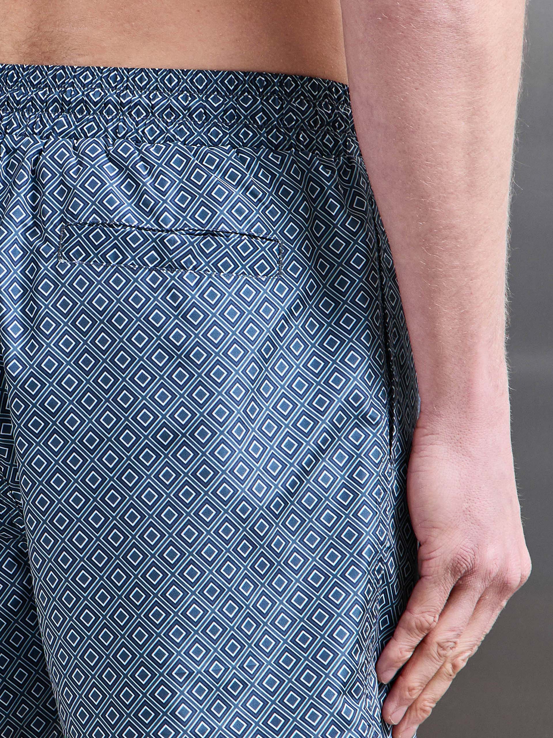 Santo Drawstring Printed Shell Swim Short in Navy - Image 6