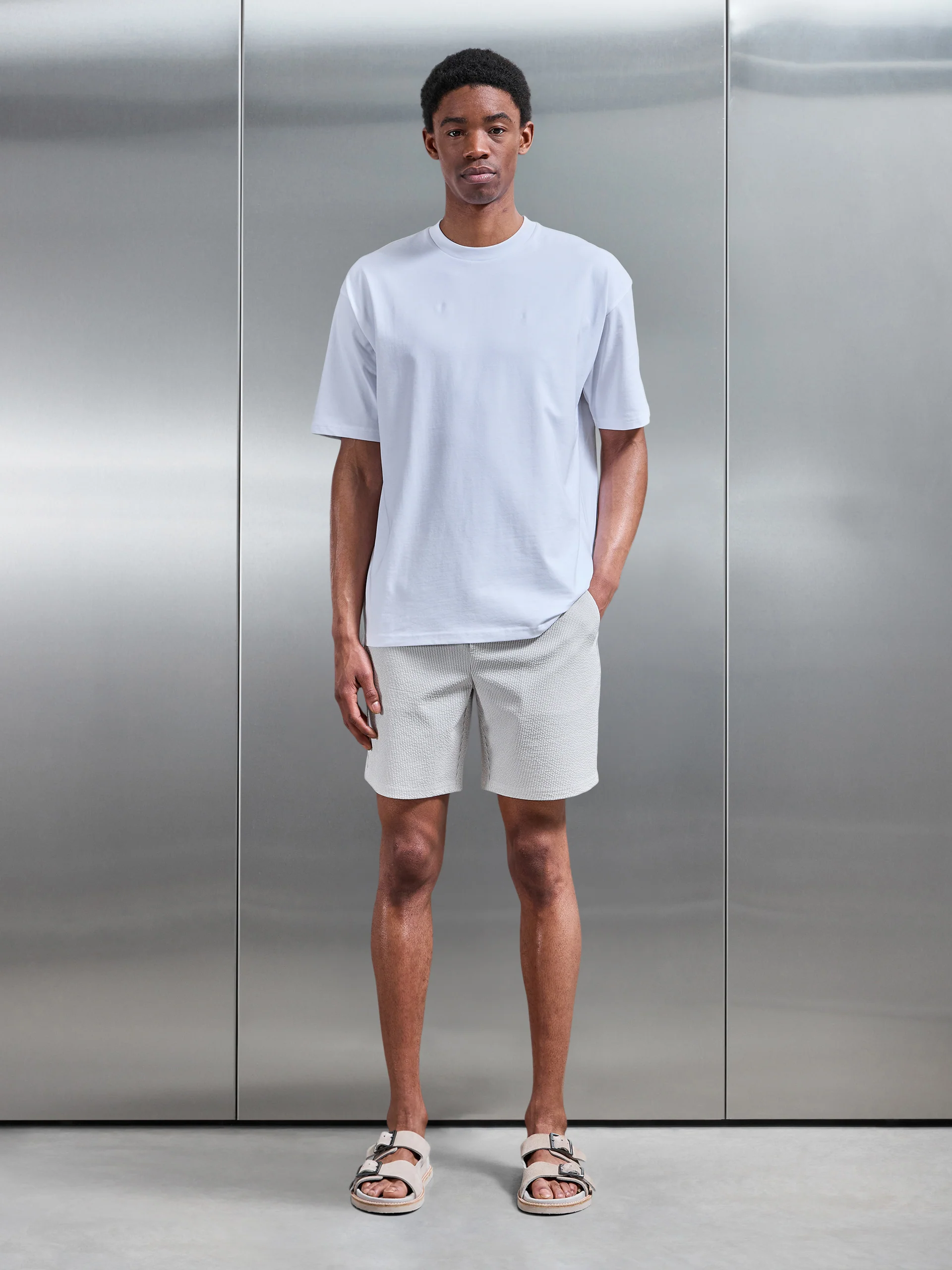 Seersucker Stripe Short in Stone - Image 2