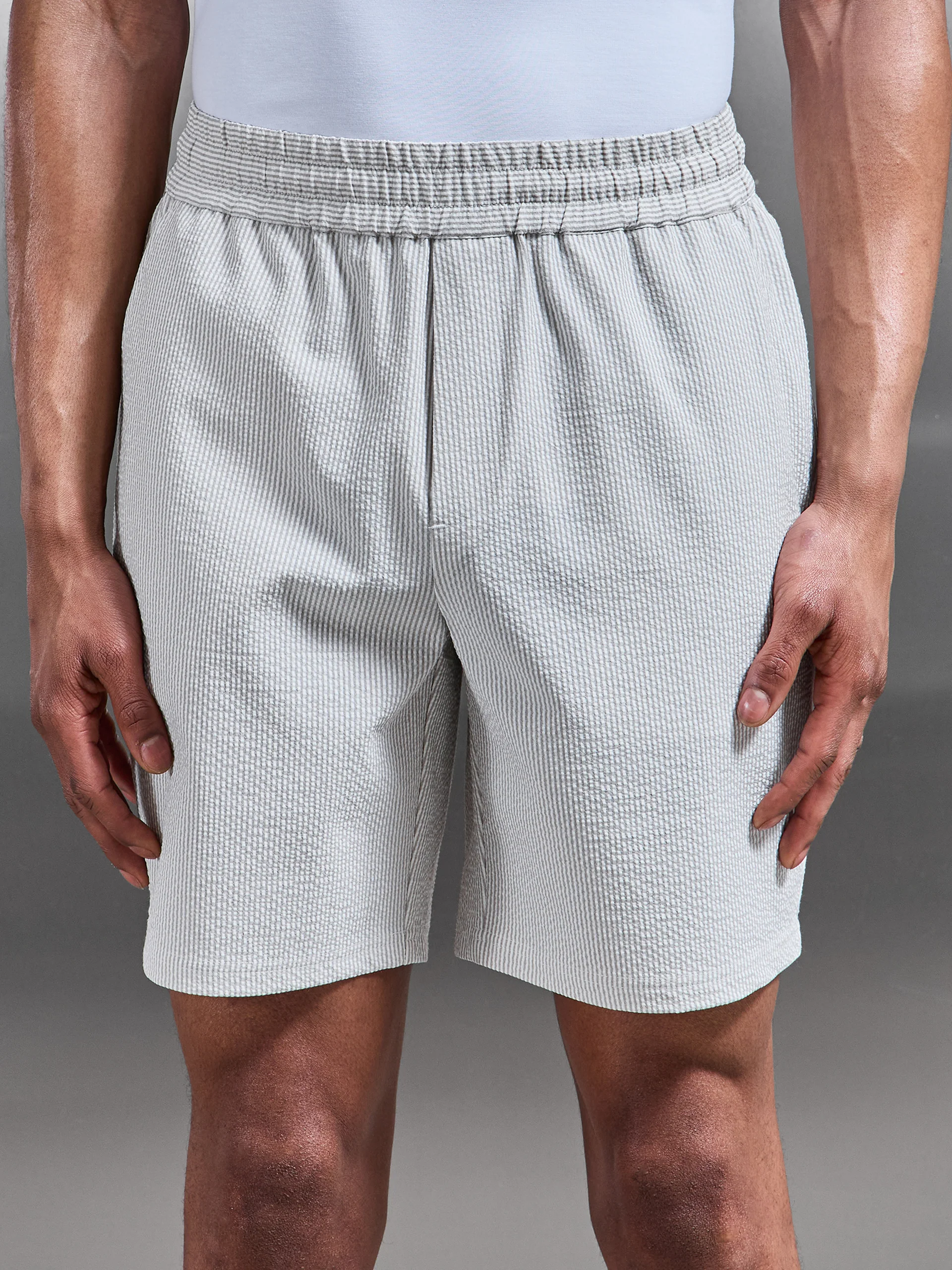 Seersucker Stripe Short in Stone - Image 4