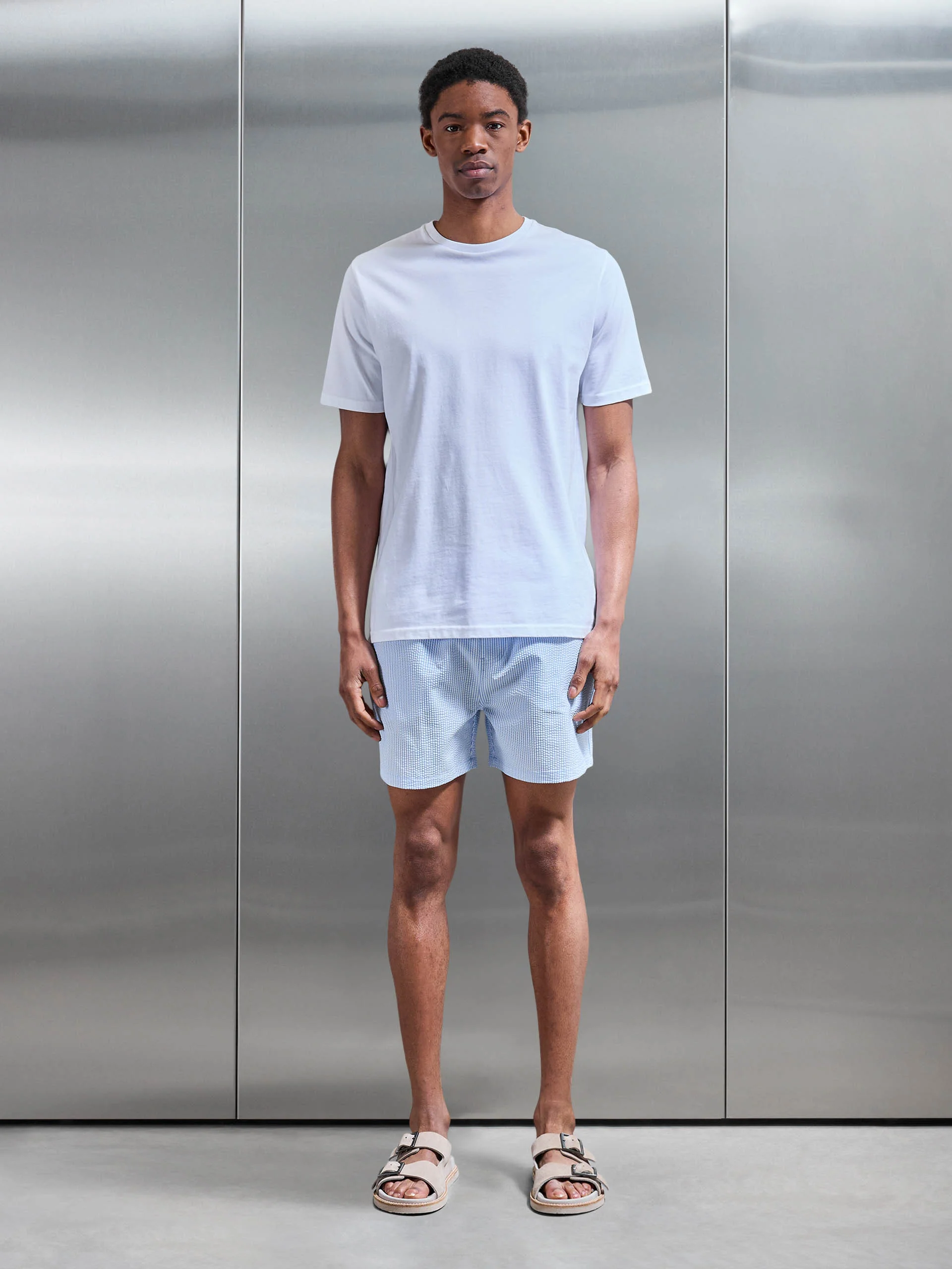 Seersucker Swim Short in Light Blue - Image 2
