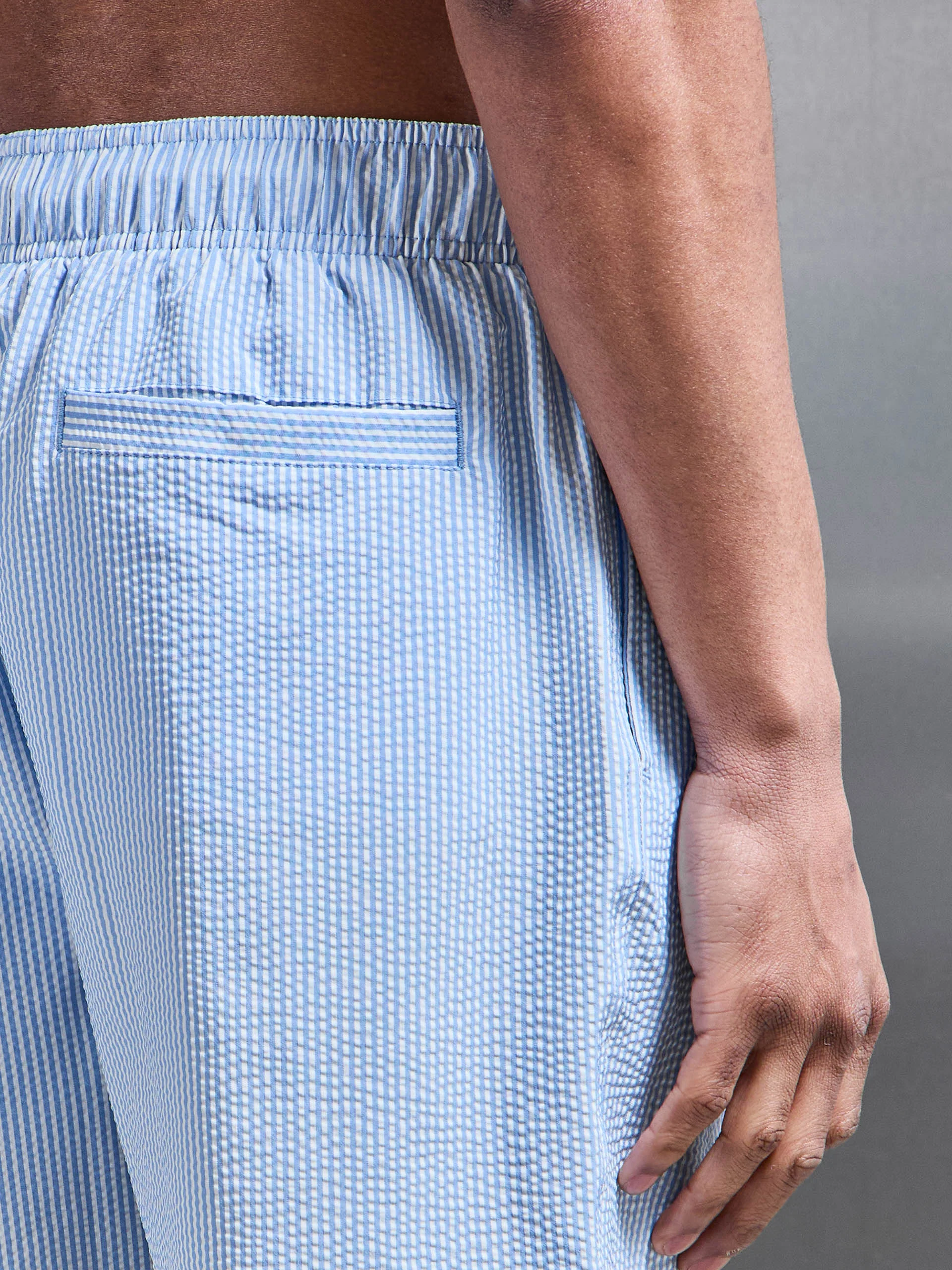 Seersucker Swim Short in Light Blue - Image 6