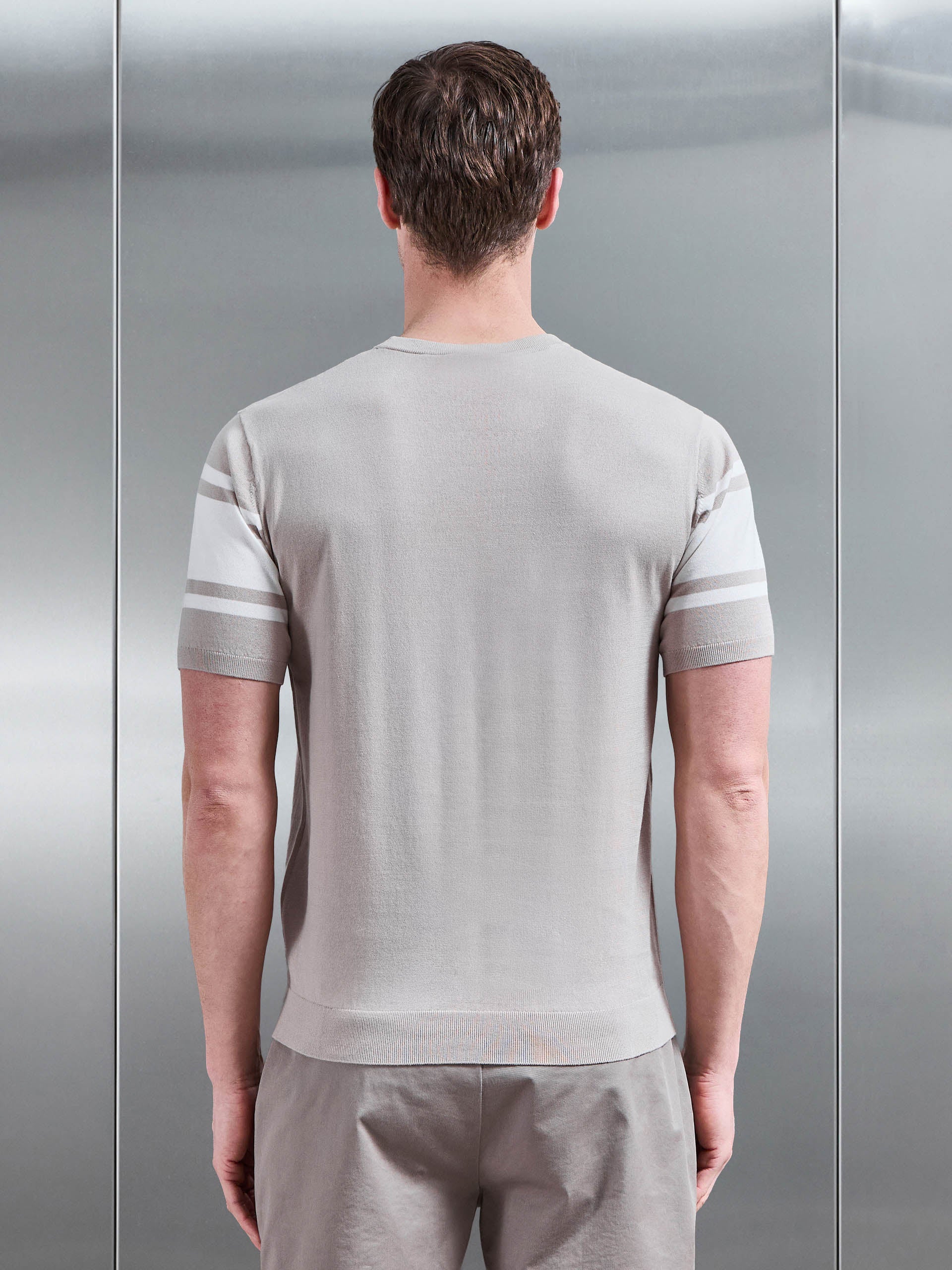 Seria Knitted Crew Neck Colour Block T-Shirt in Stone - Image 3