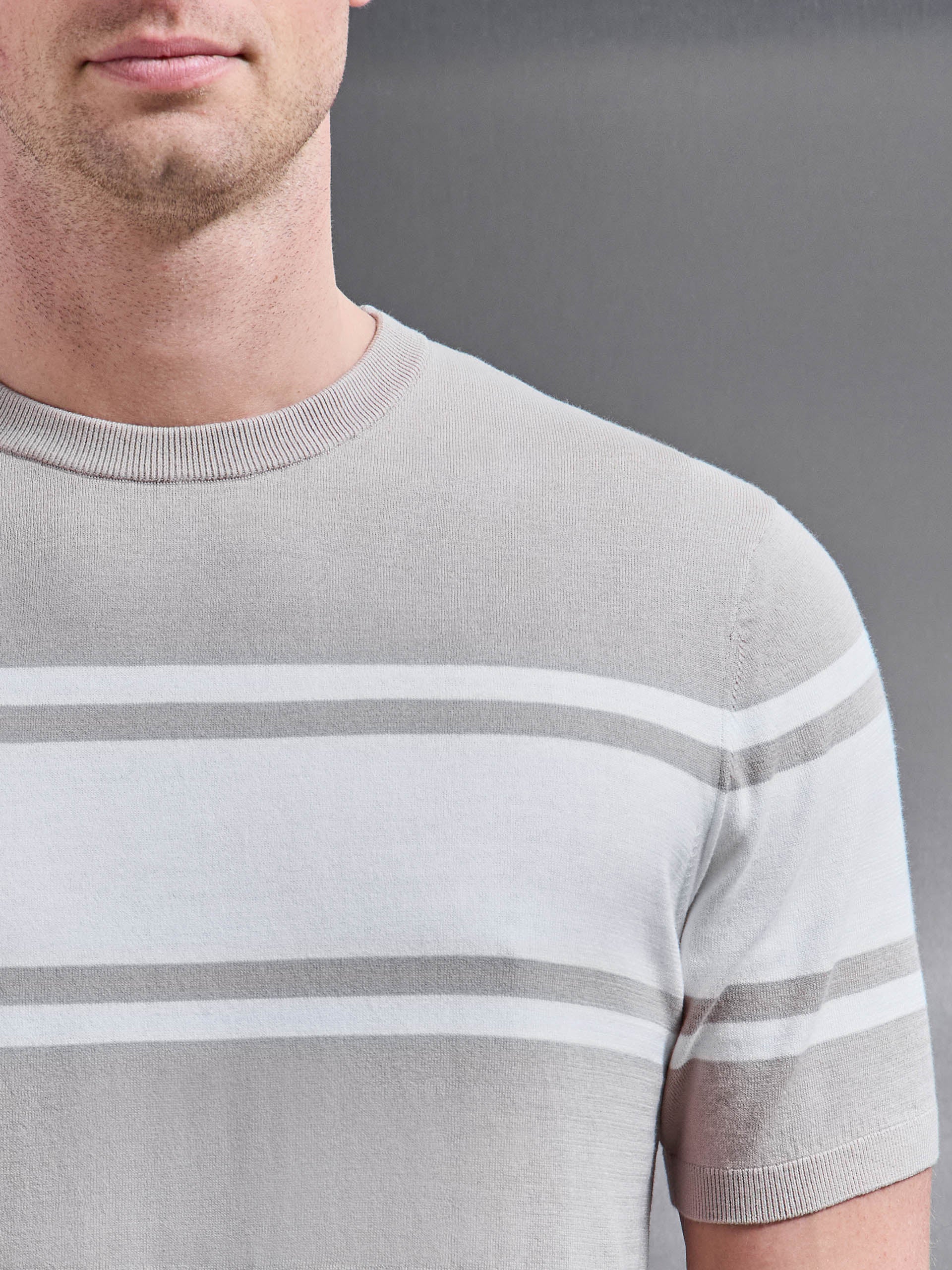 Seria Knitted Crew Neck Colour Block T-Shirt in Stone - Image 4