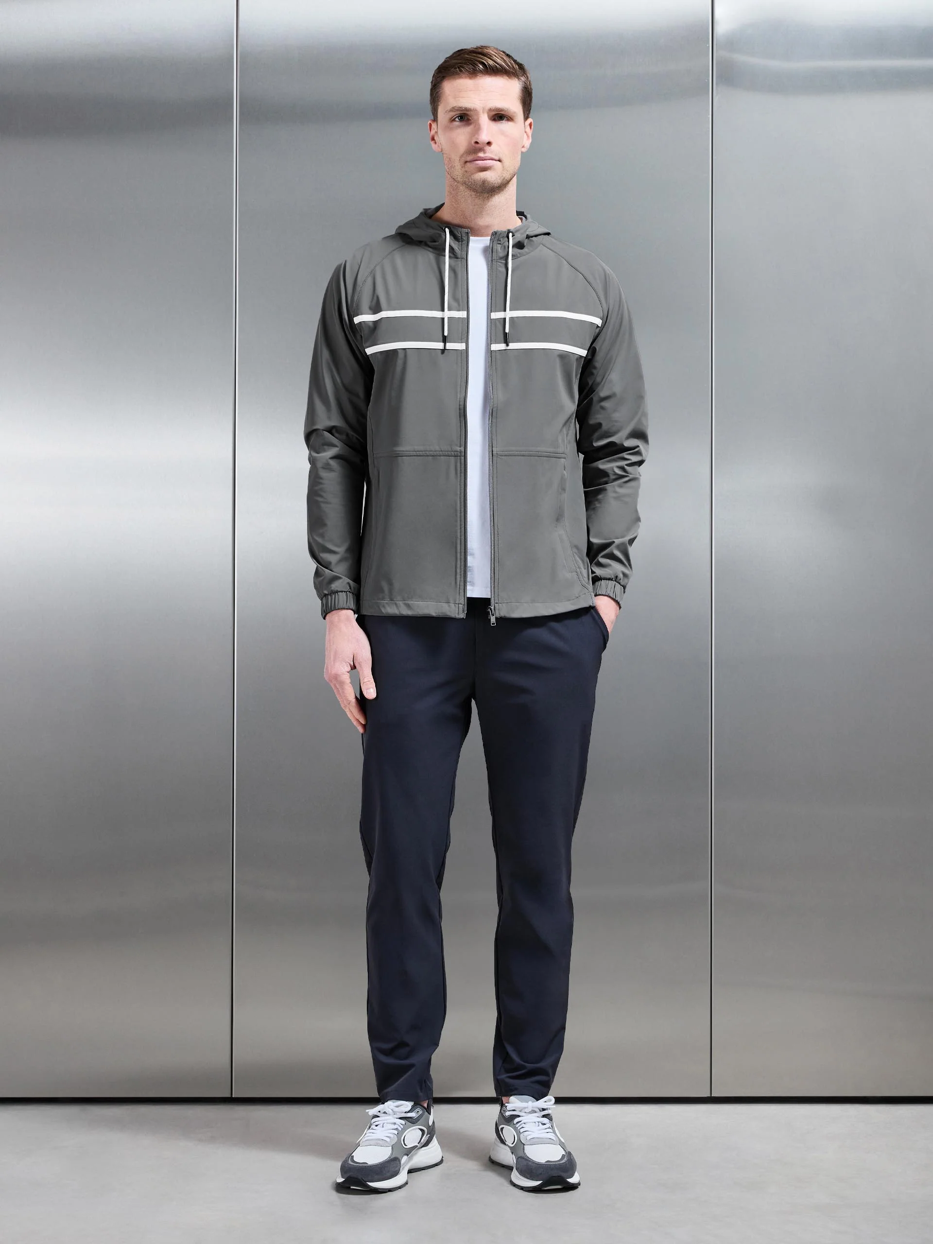 Shell Stripe Windbreaker in Mid Grey - Image 2