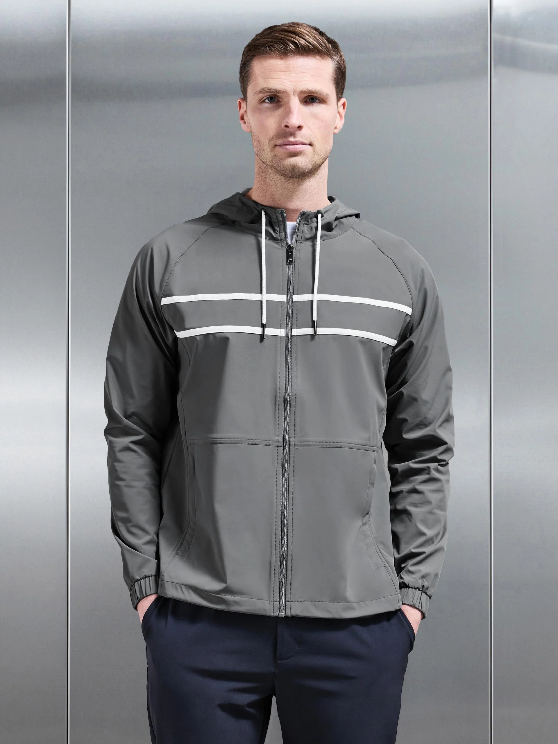 Shell Stripe Windbreaker in Mid Grey - Image 7