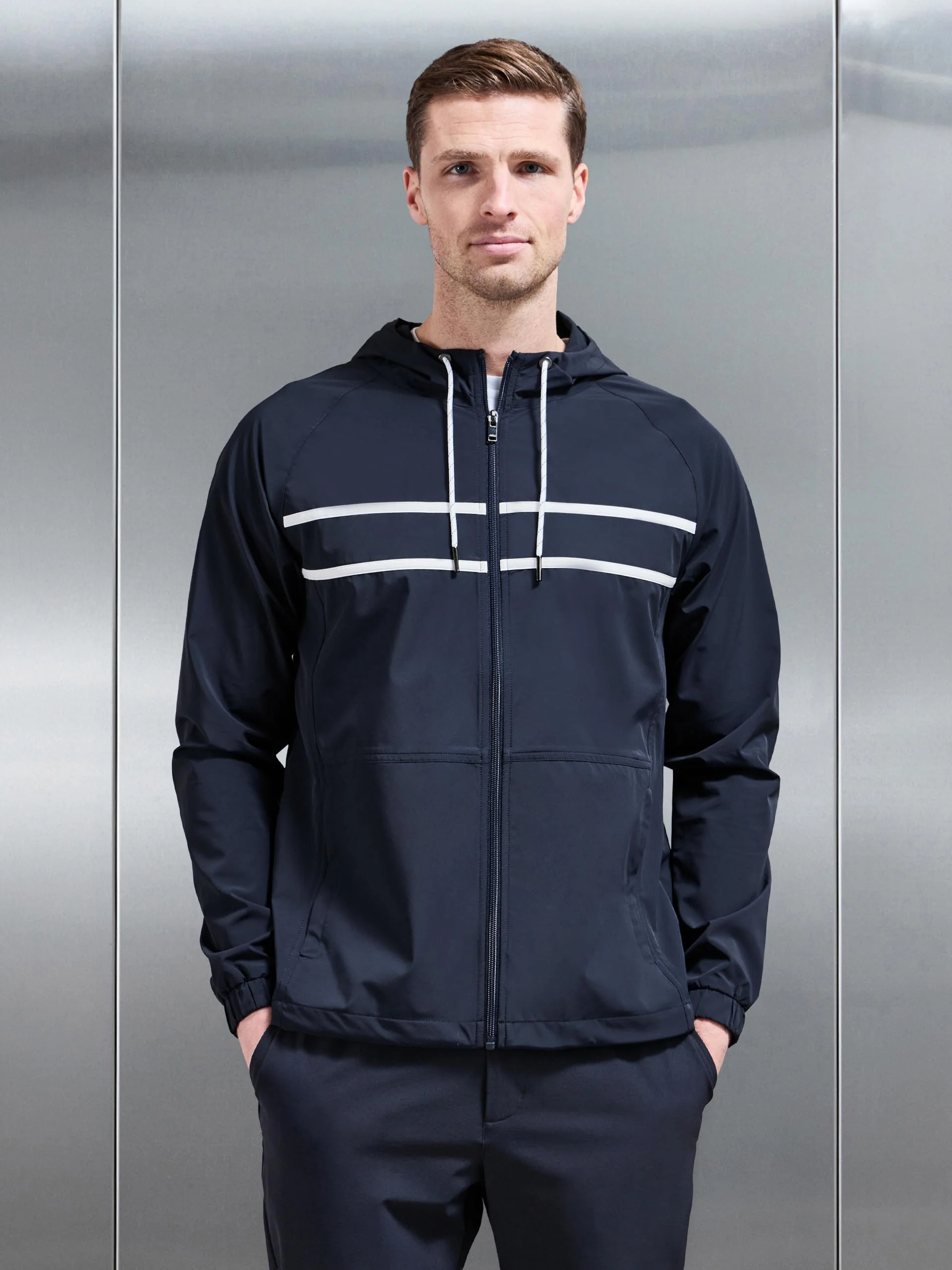 Shell Stripe Windbreaker in Navy - Image 7