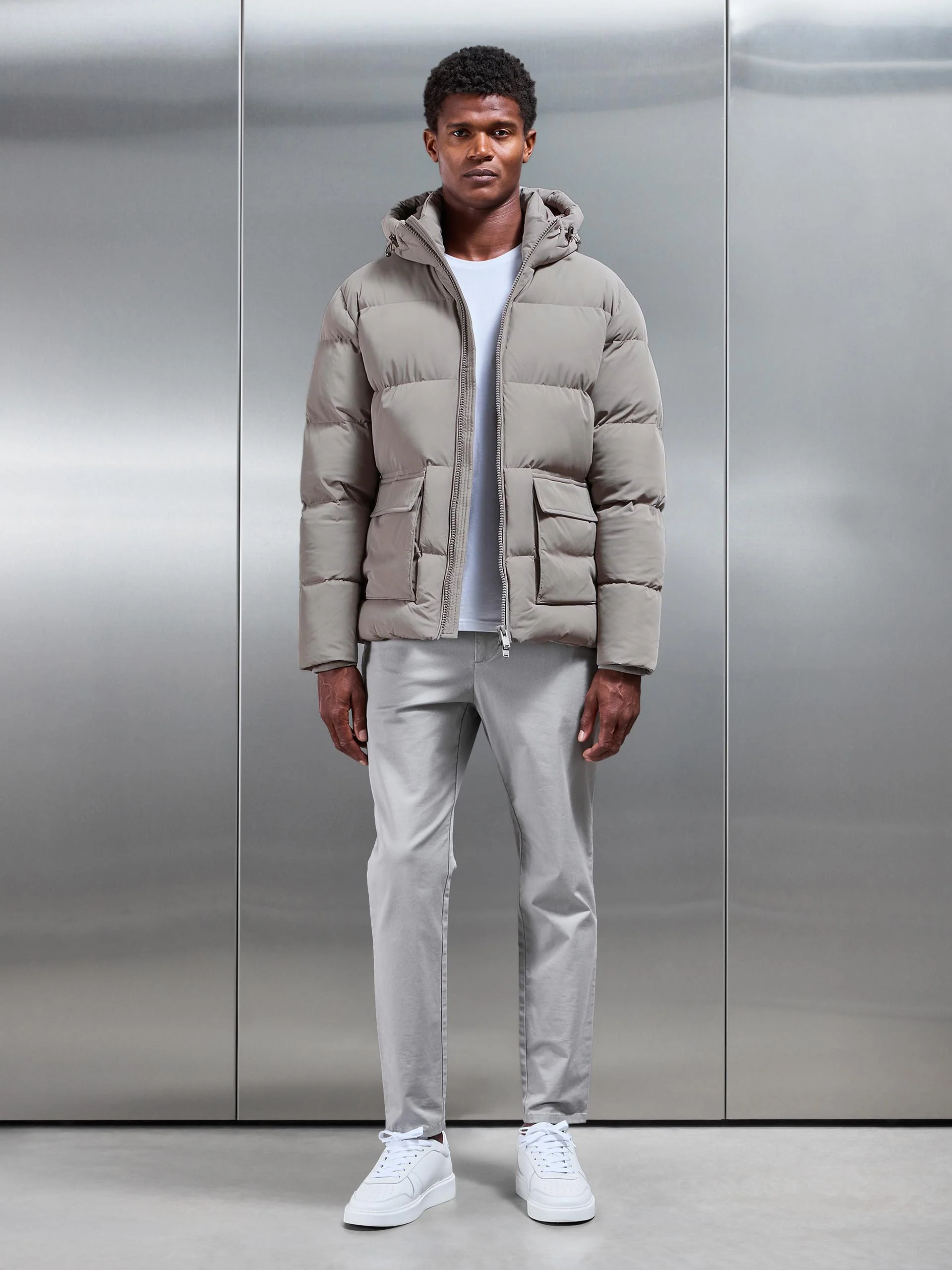 Short Puffer Parka in Taupe - Image 2