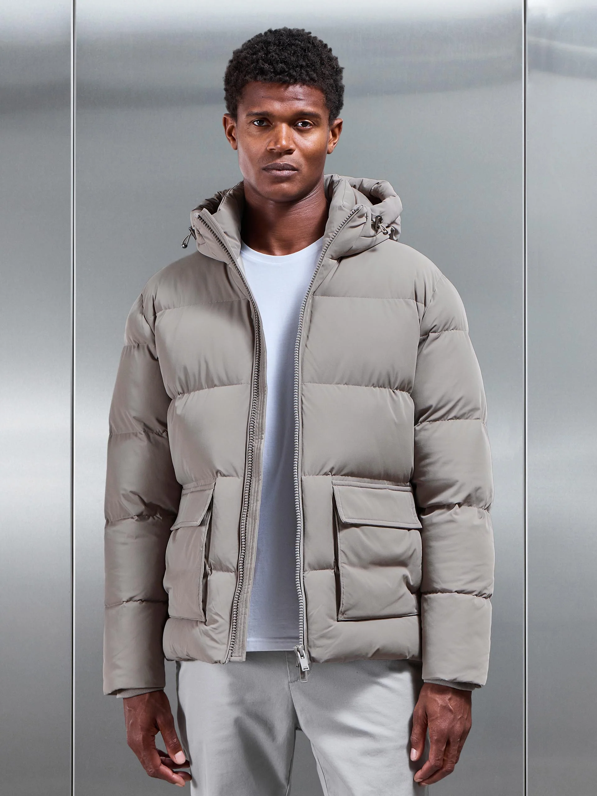 Short Puffer Parka in Taupe - Image 6
