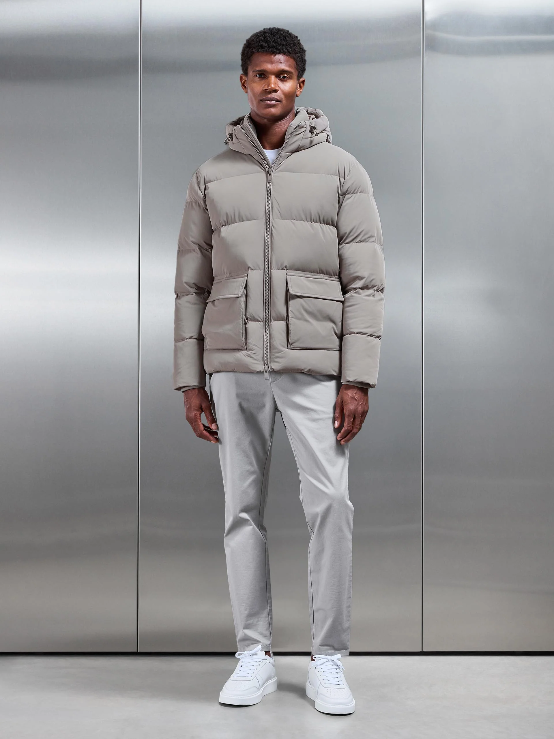 Short Puffer Parka in Taupe - Image 8