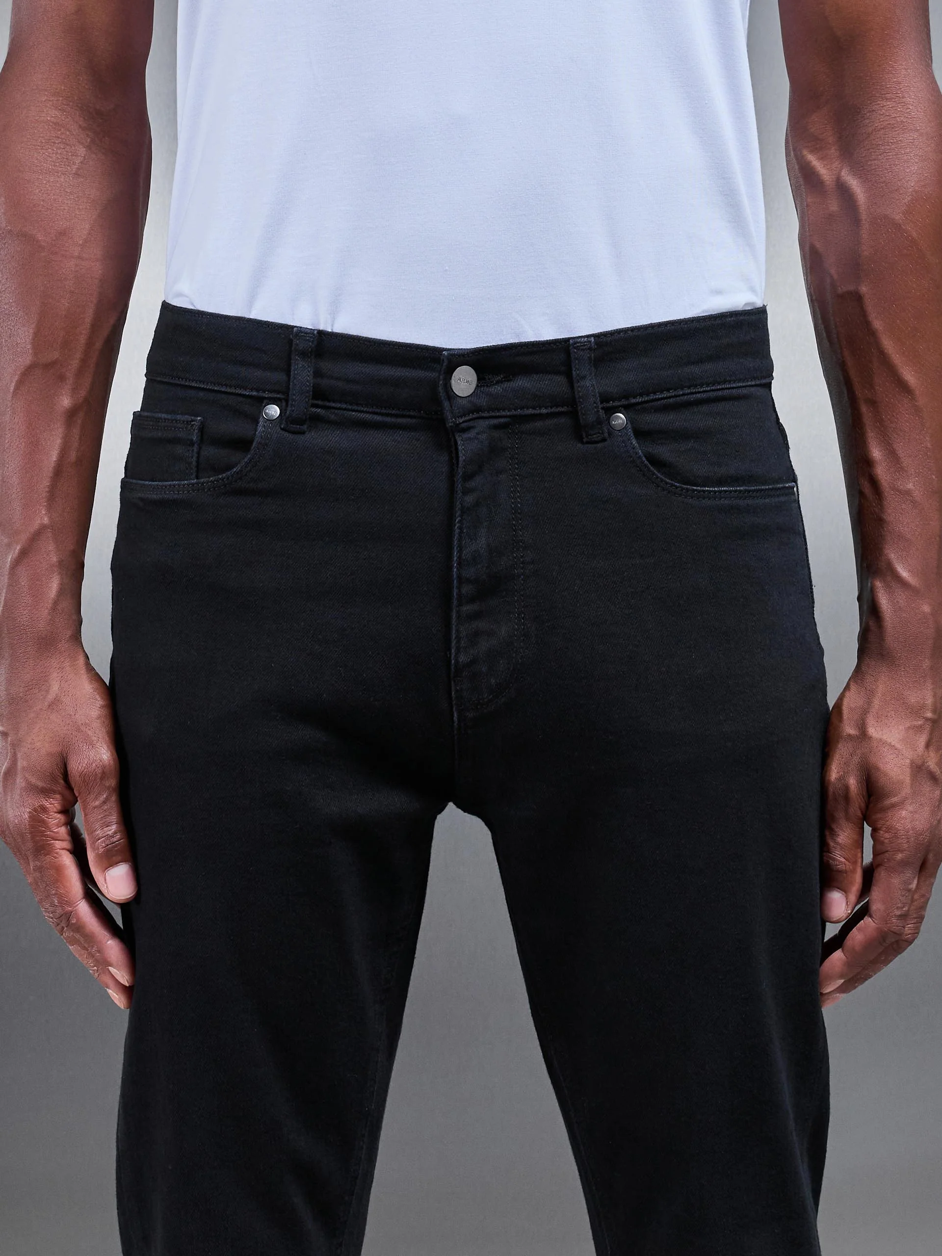 Slim Fit Denim Jeans in Solid Black - Image 3