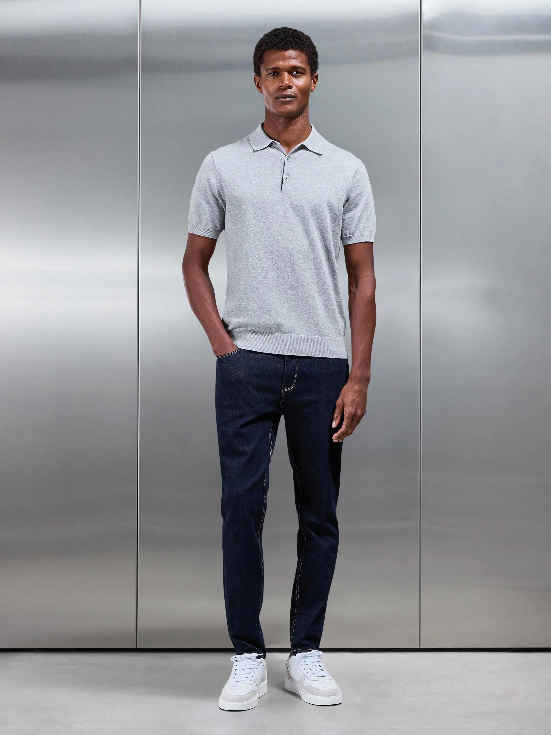 Slim Fit Denim Jeans in Solid Dark Blue - Image 2