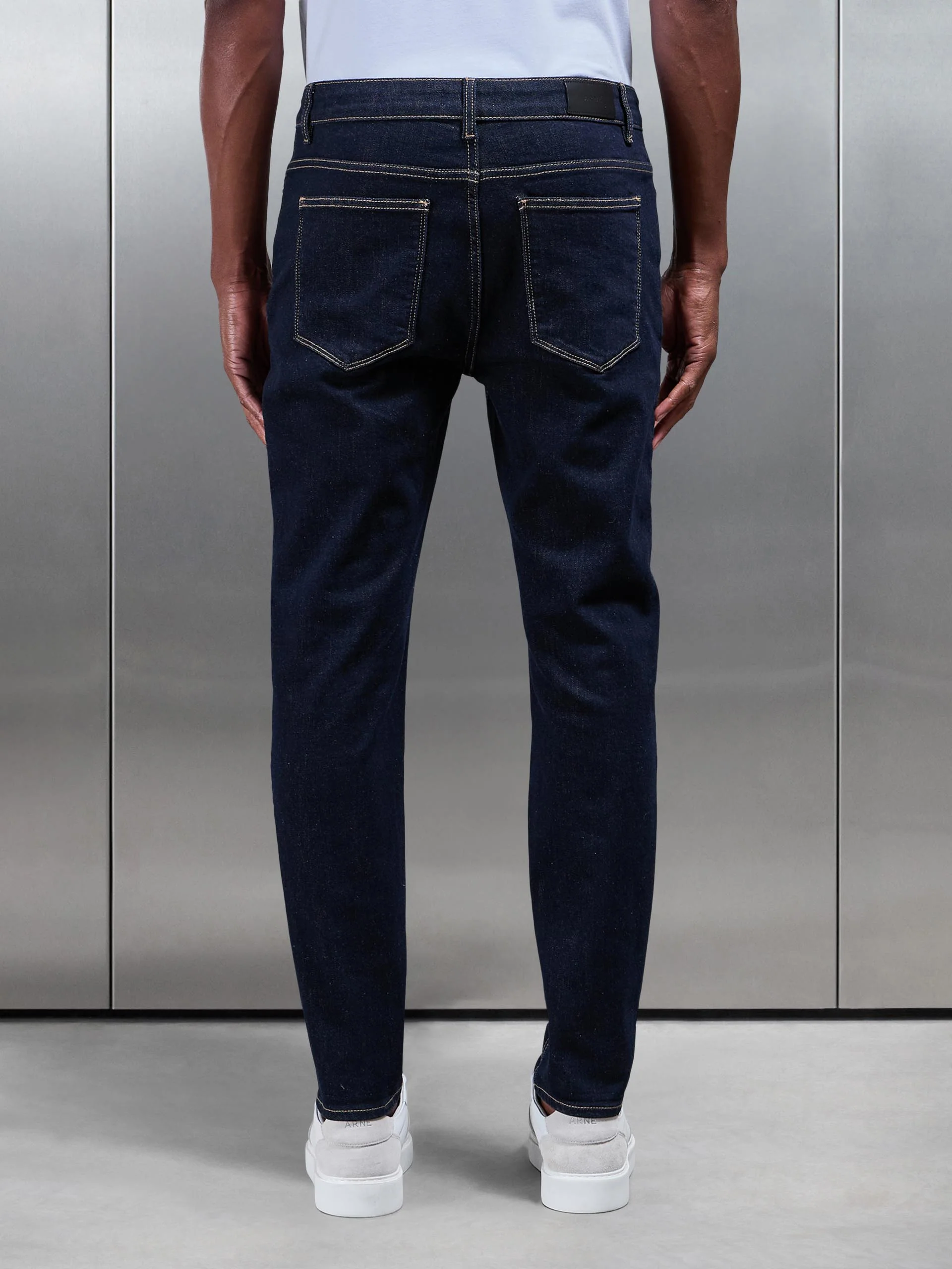 Slim Fit Denim Jeans in Solid Dark Blue - Image 3