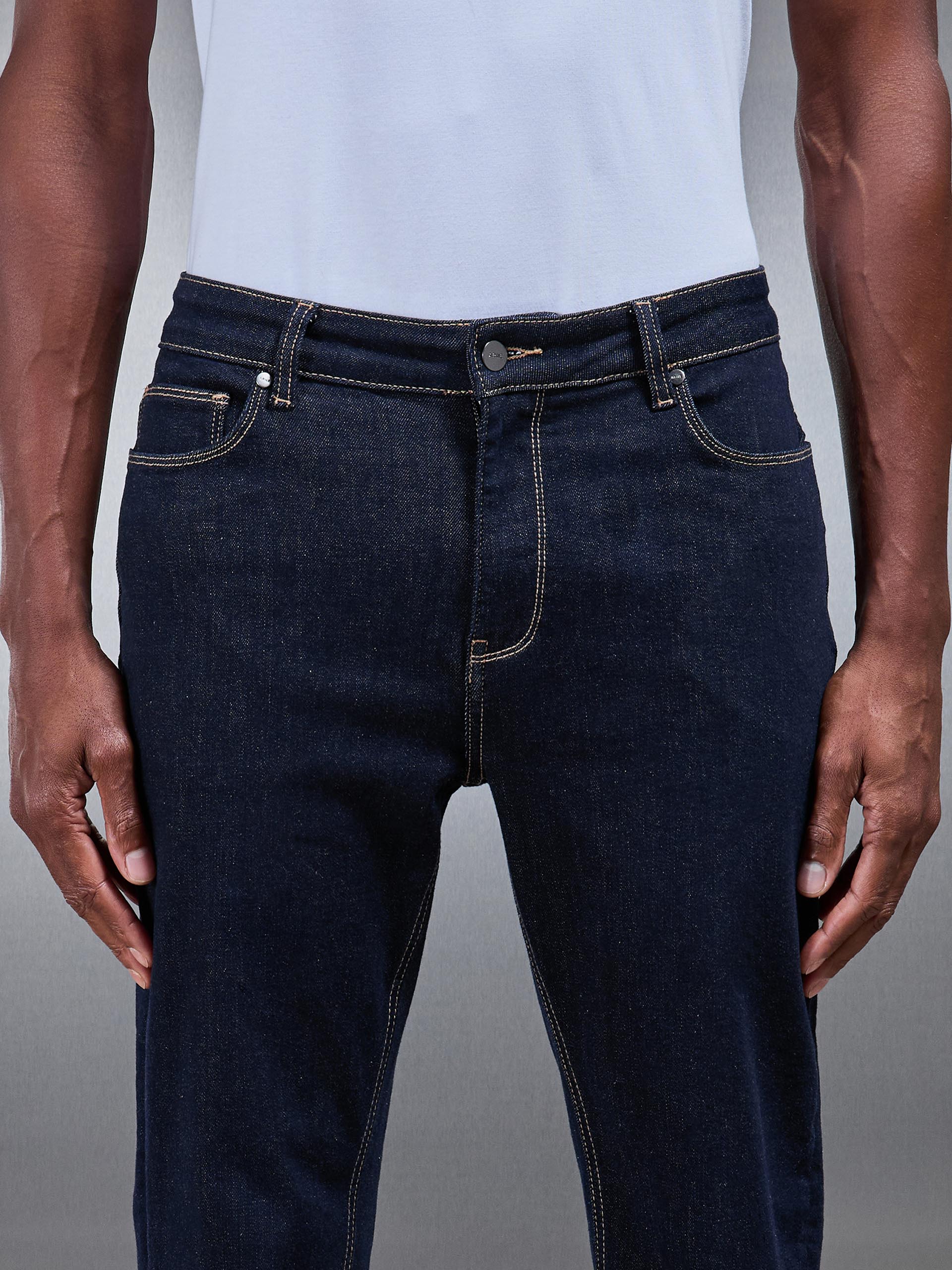 Slim Fit Denim Jeans in Solid Dark Blue - Image 4