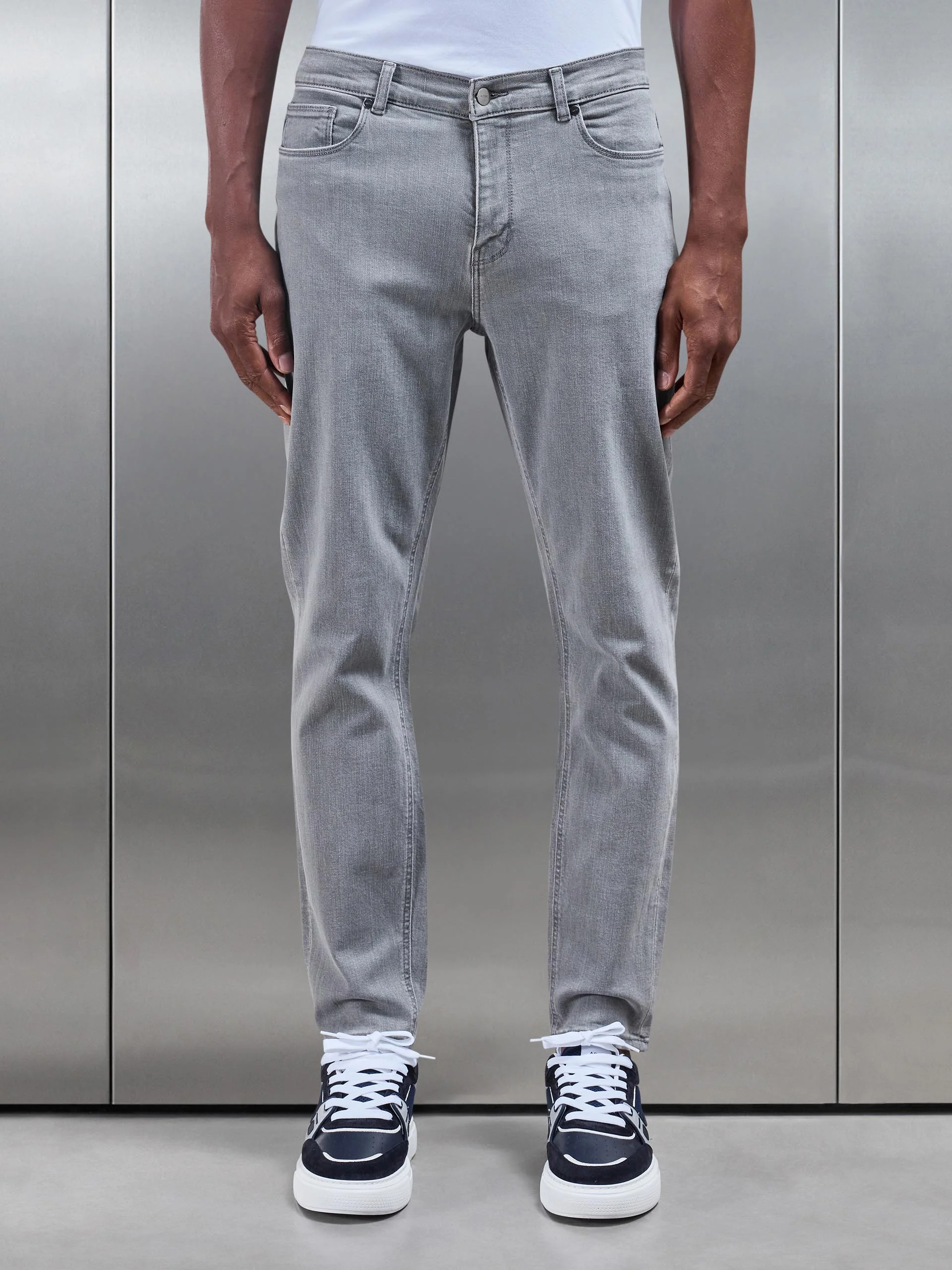 Slim Fit Denim Jeans in Solid Grey - Image 3