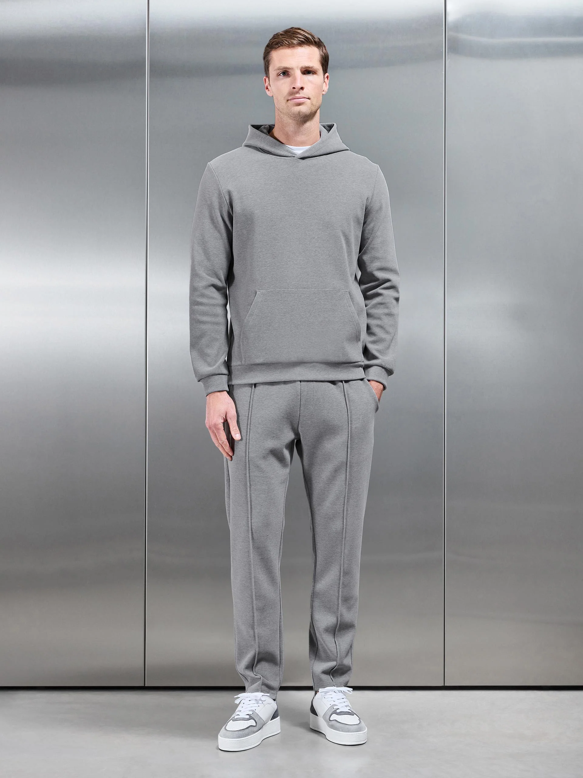 Slim Fit Knitted Jogger in Marl Grey - Image 2