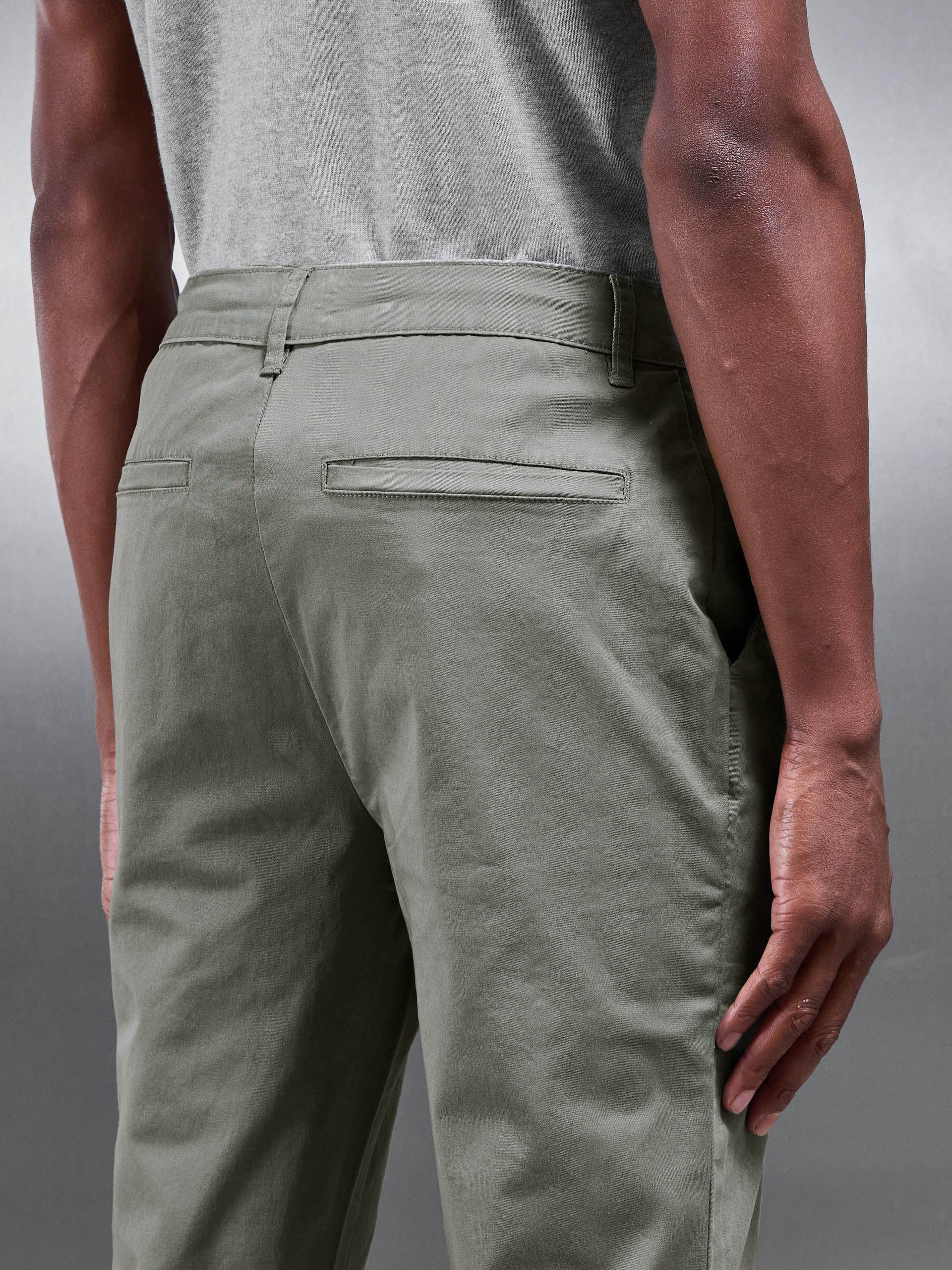 Slim Fit Tailored Chino Trouser in Olive - Image 7