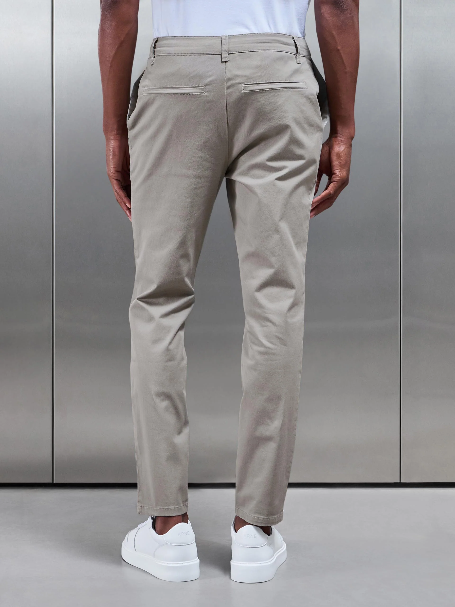 Slim Fit Tailored Chino Trouser in Stone - Image 3