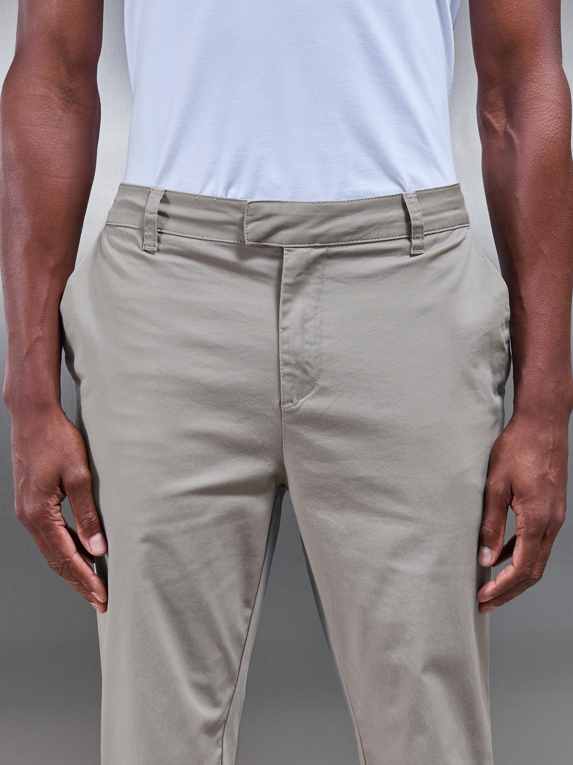 Slim Fit Tailored Chino Trouser in Stone - Image 4