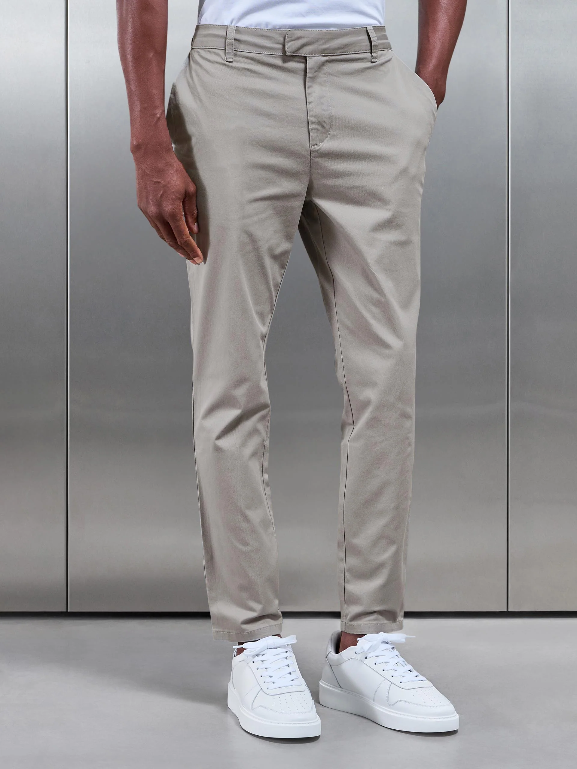 Slim Fit Tailored Chino Trouser in Stone - Image 7