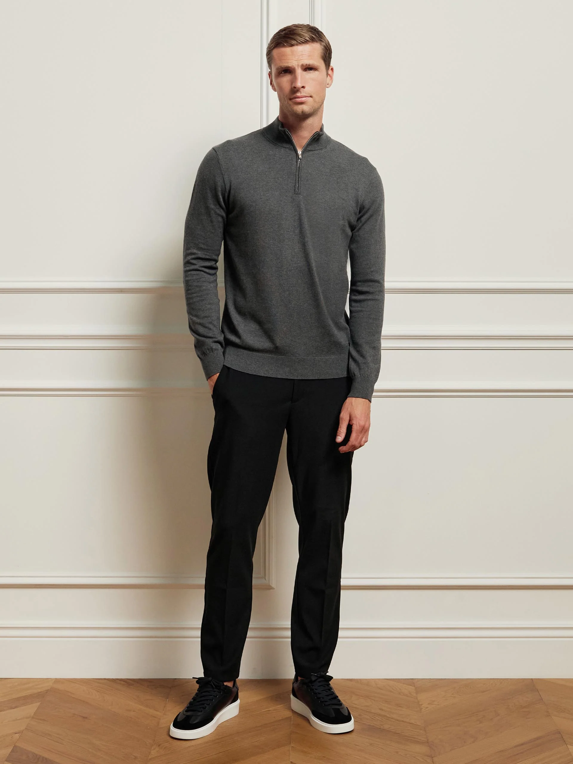 Smart Tailored Drawstring Stretch Trouser in Black - Image 2