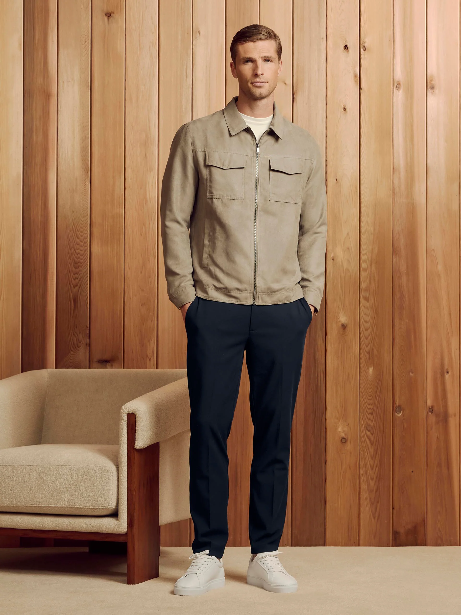 Smart Tailored Drawstring Stretch Trouser in Navy - Image 2