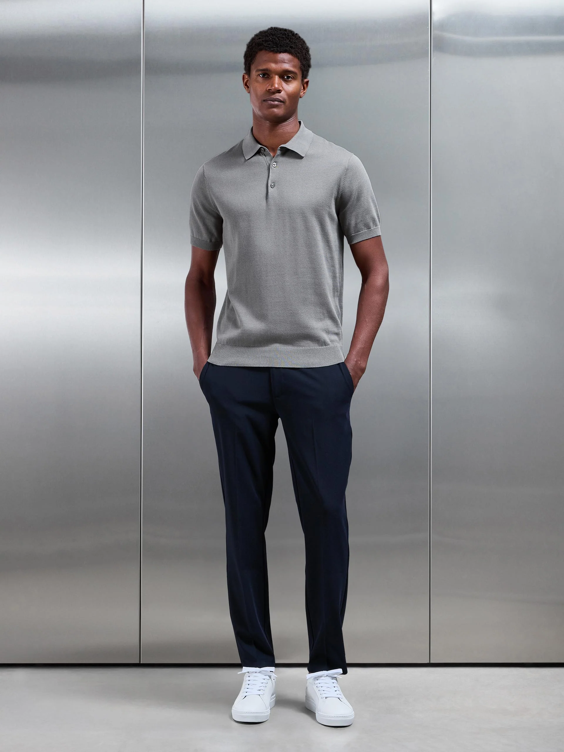 Smart Tailored Drawstring Stretch Trouser in Navy - Image 3