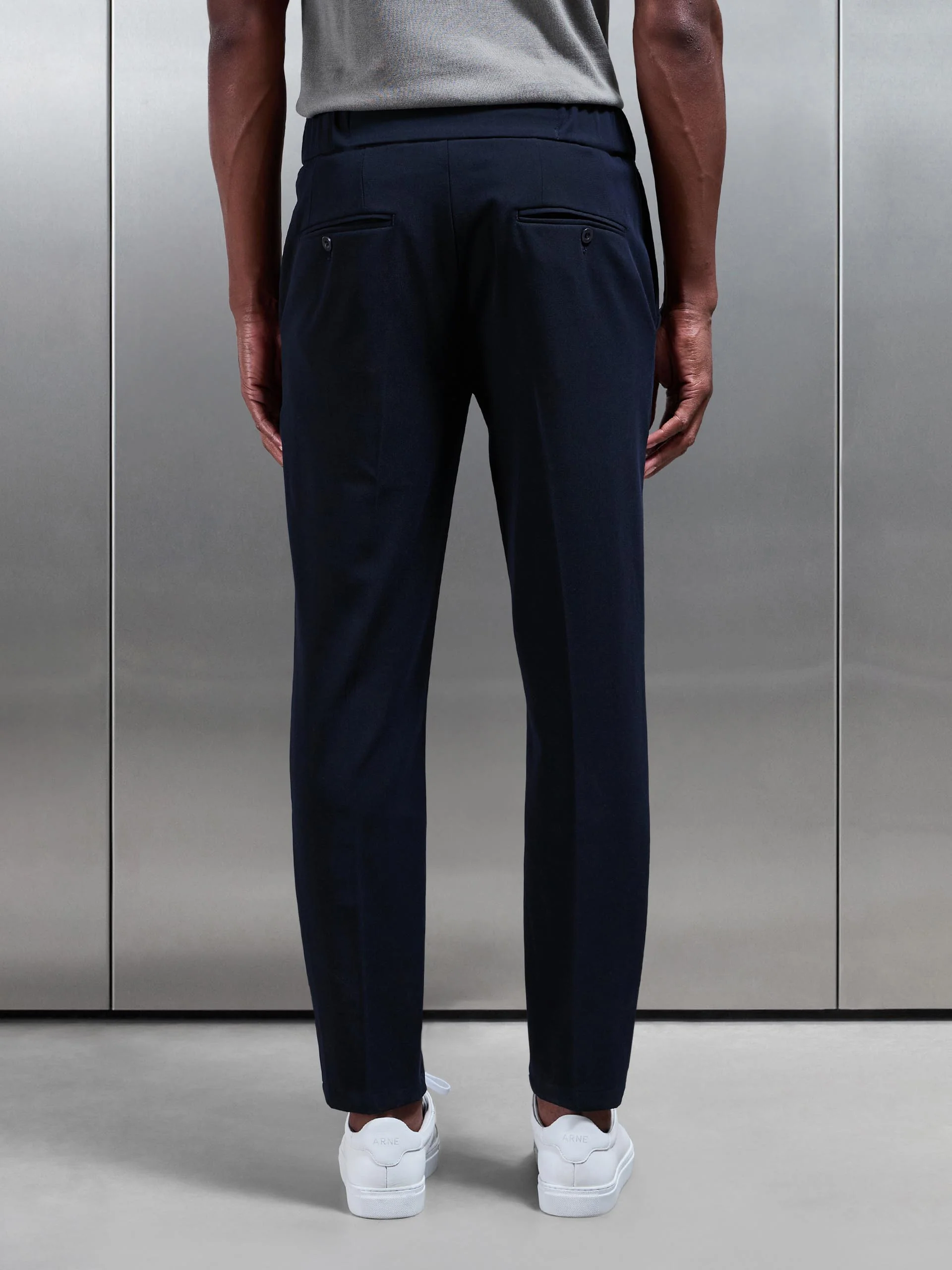 Smart Tailored Drawstring Stretch Trouser in Navy - Image 4