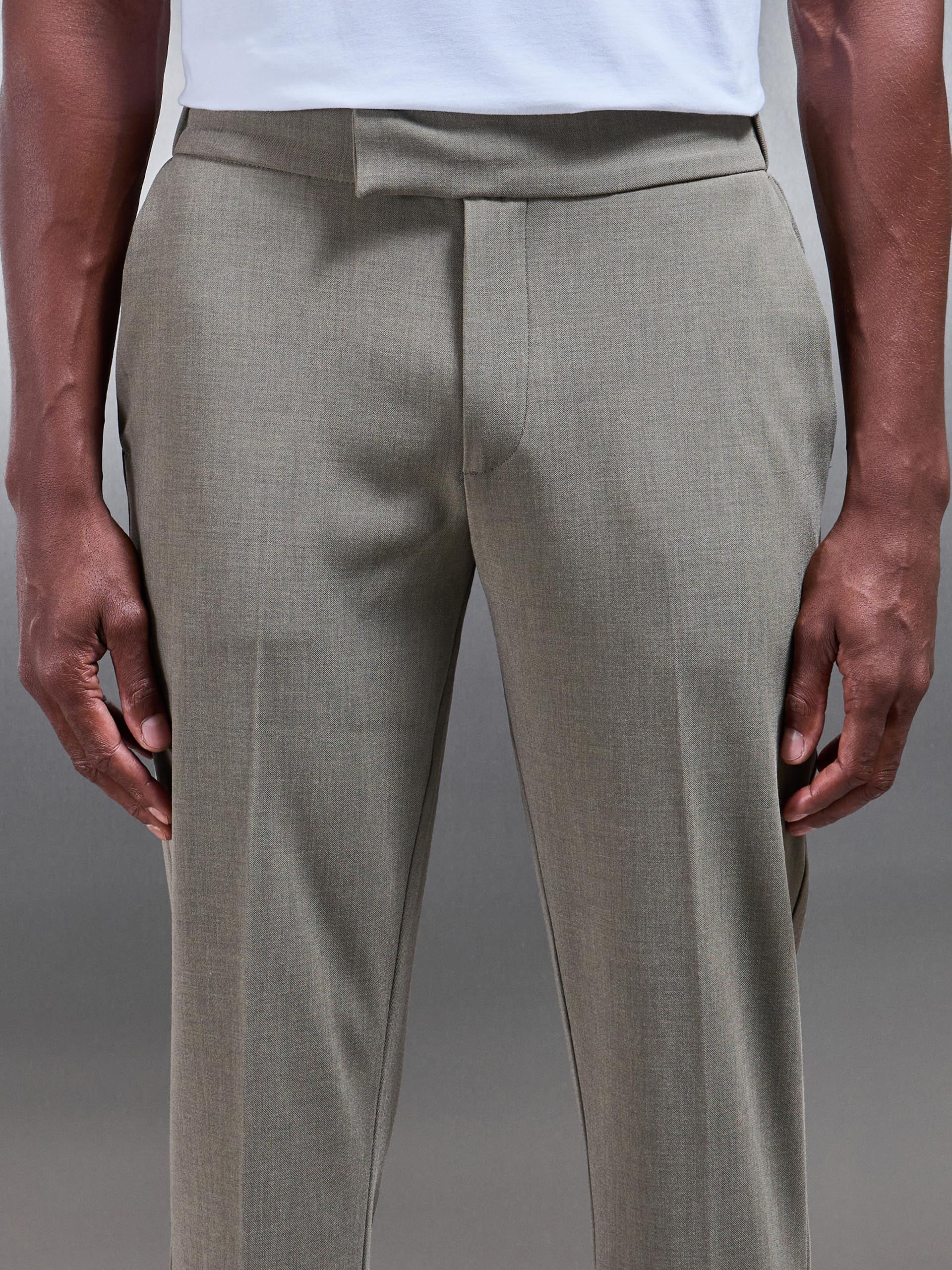 Smart Tailored Drawstring Stretch Trouser in Olive - Image 5
