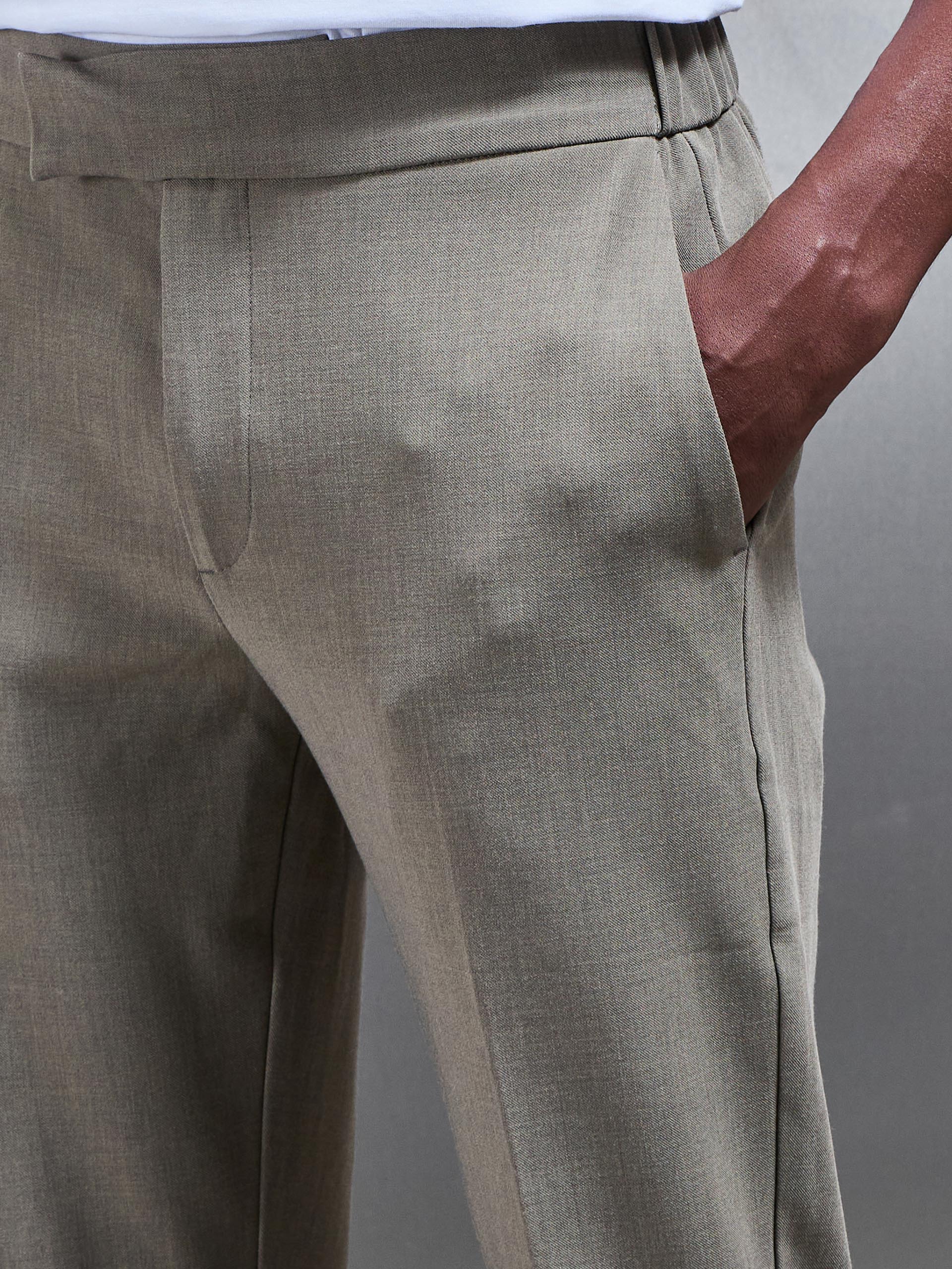 Smart Tailored Drawstring Stretch Trouser in Olive - Image 6