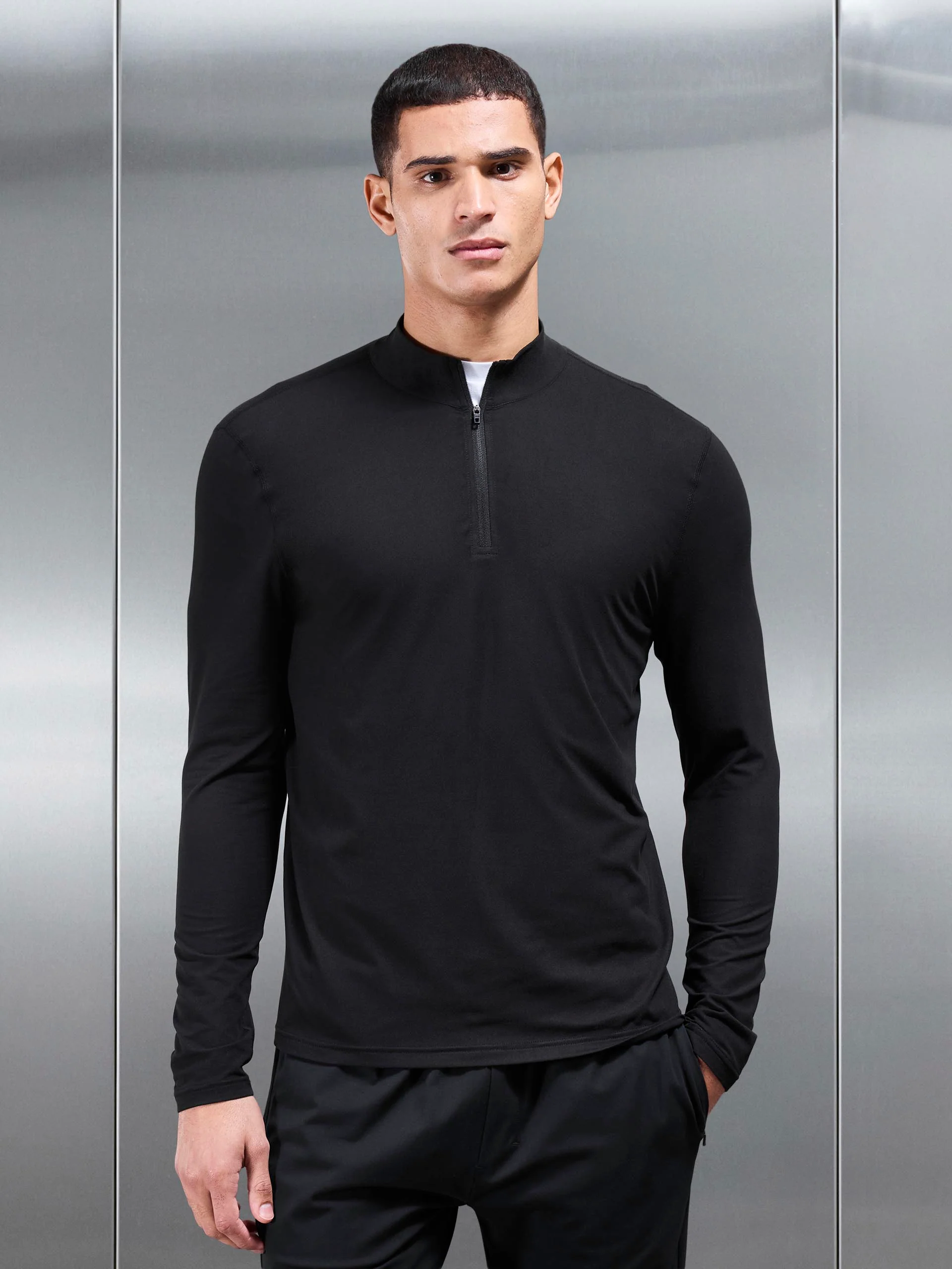 Soft Jersey Active Half Zip in Black - Image 3
