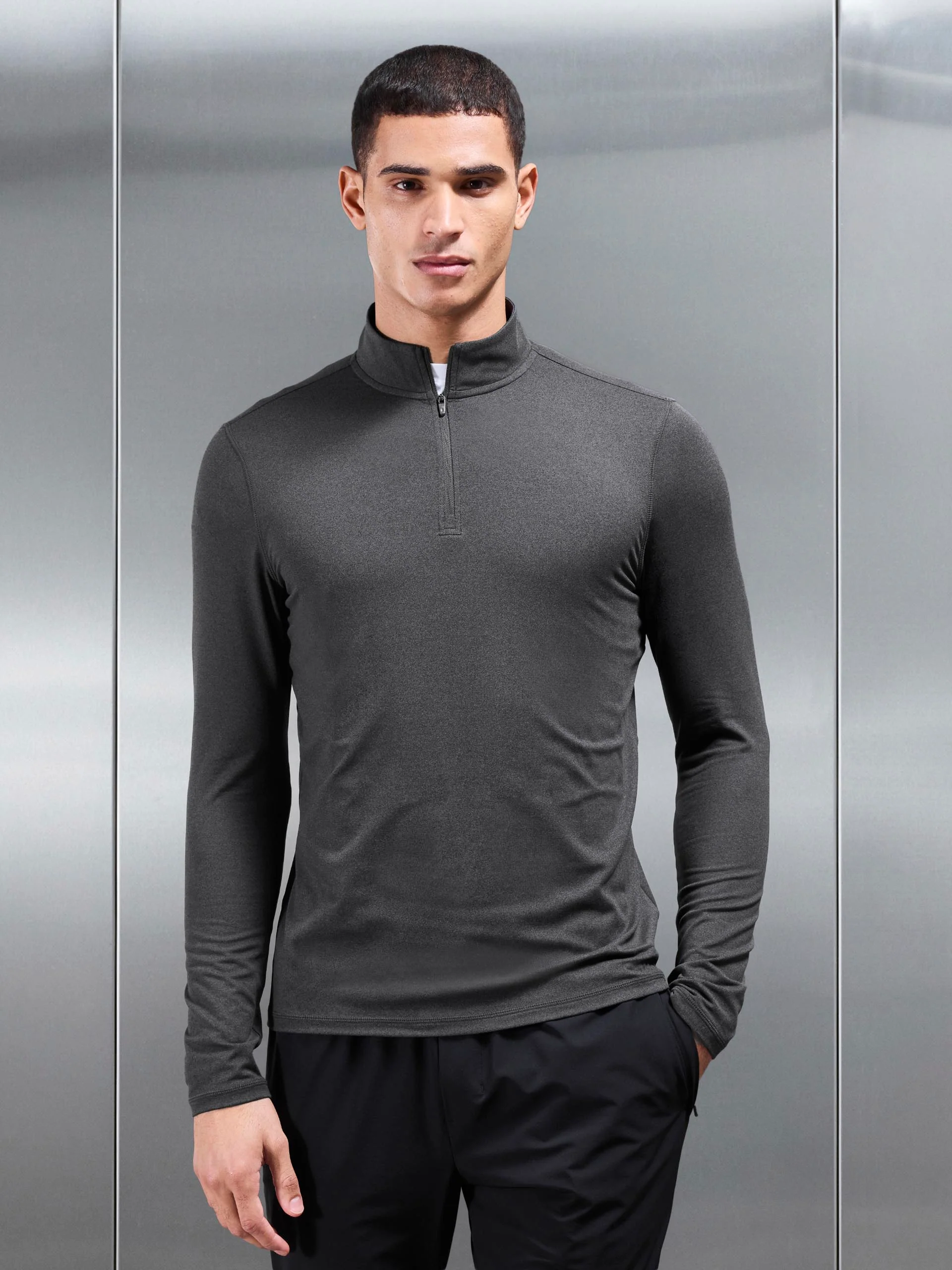 Soft Jersey Motion Half Zip in Charcoal - Image 3
