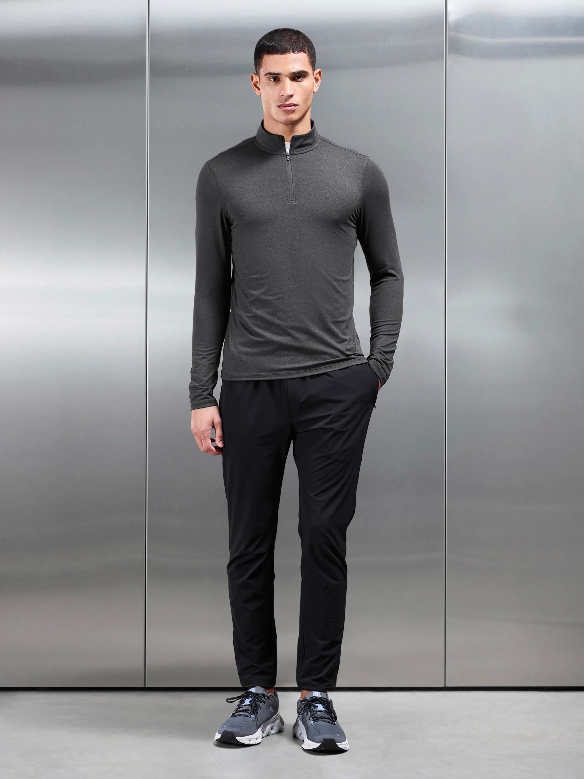 Soft Jersey Motion Half Zip in Charcoal - Image 4