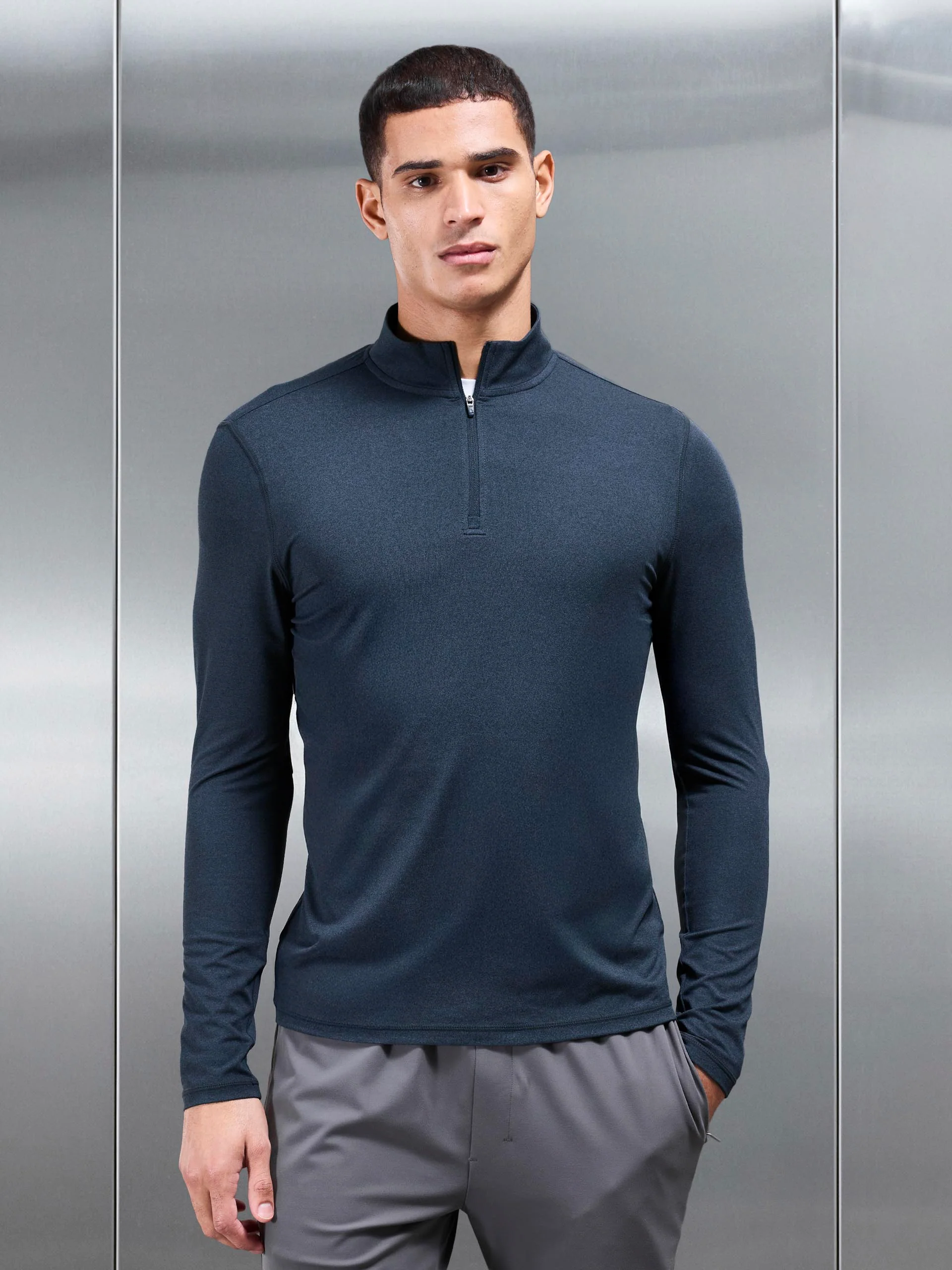 Soft Jersey Motion Half Zip in Navy - Image 3