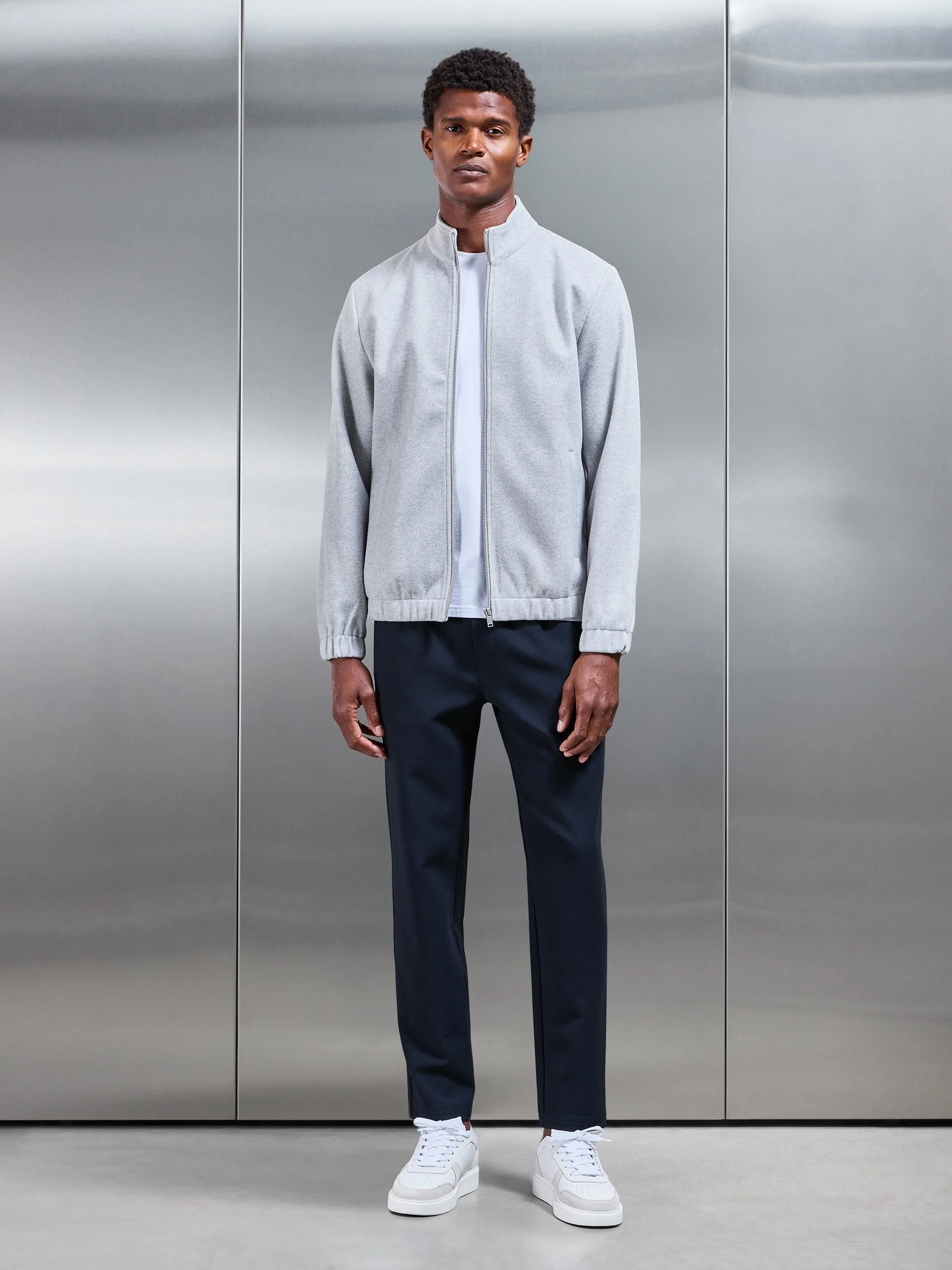 Soft Touch Knitted Funnel Neck Jacket in Marl Grey - Image 2