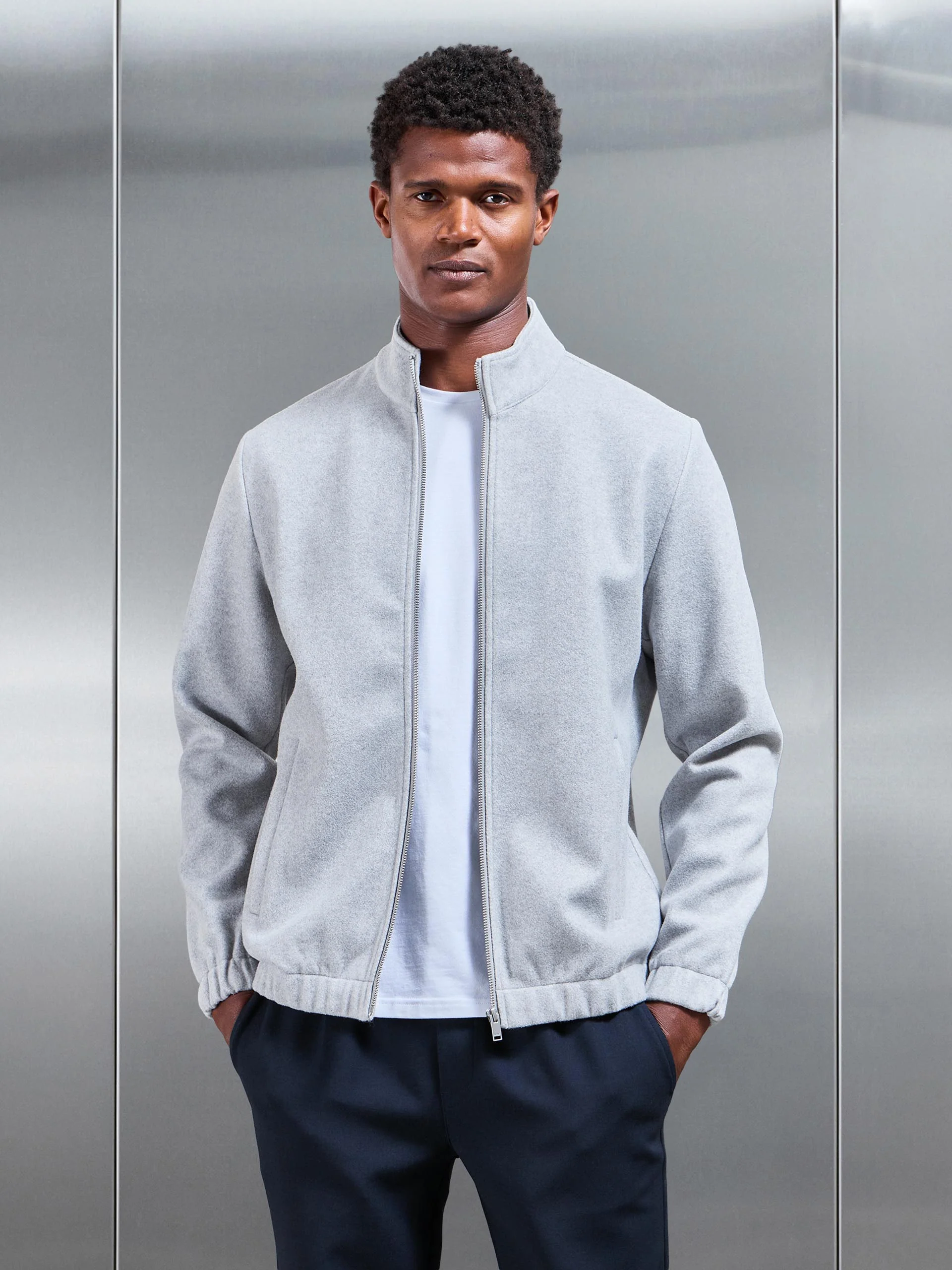 Soft Touch Knitted Funnel Neck Jacket in Marl Grey - Image 6